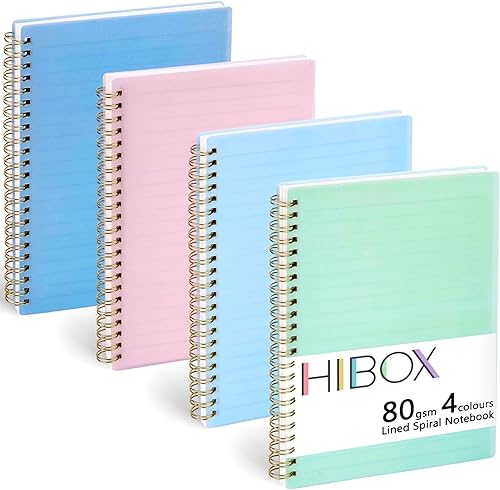 Miniatura 1 de HIBOX Morandi - 4 cuadernos en espiral A5, de tapa dura, 80 hojas160 páginas, cuaderno de rayas universitarias para escuela, oficina, hogar, regalos