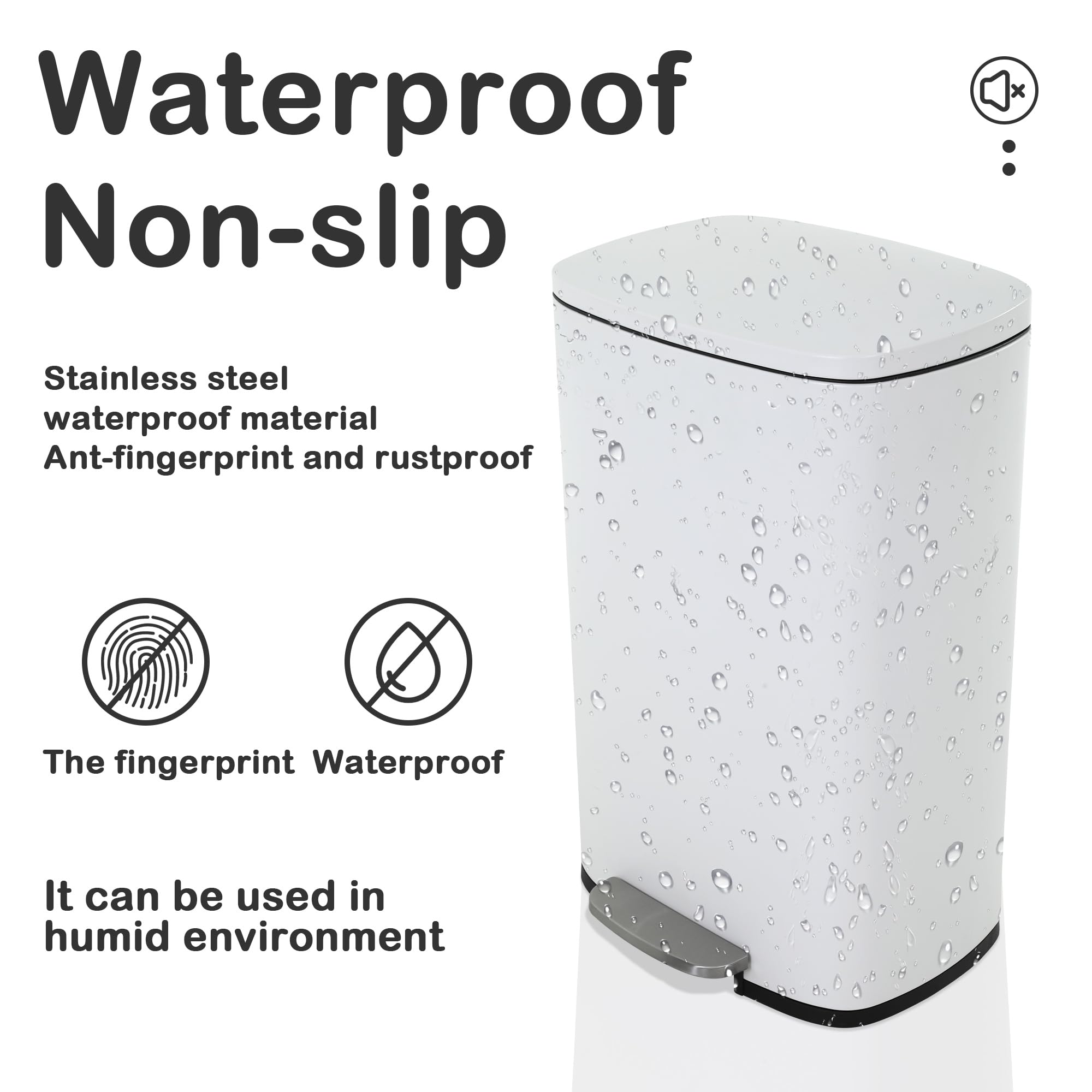 13 Gallon Trash Can, Brushed Stainless Steel Kitchen Trash Can with