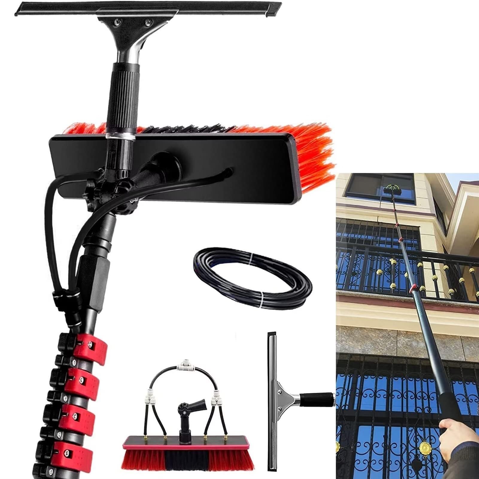 AYCDL Water Fed Window Cleaning Pole Conservatory Solar Panel High Reach Telescopic Extendable Extended Extension Brush Squeegee Equipment Hose Fed Kit