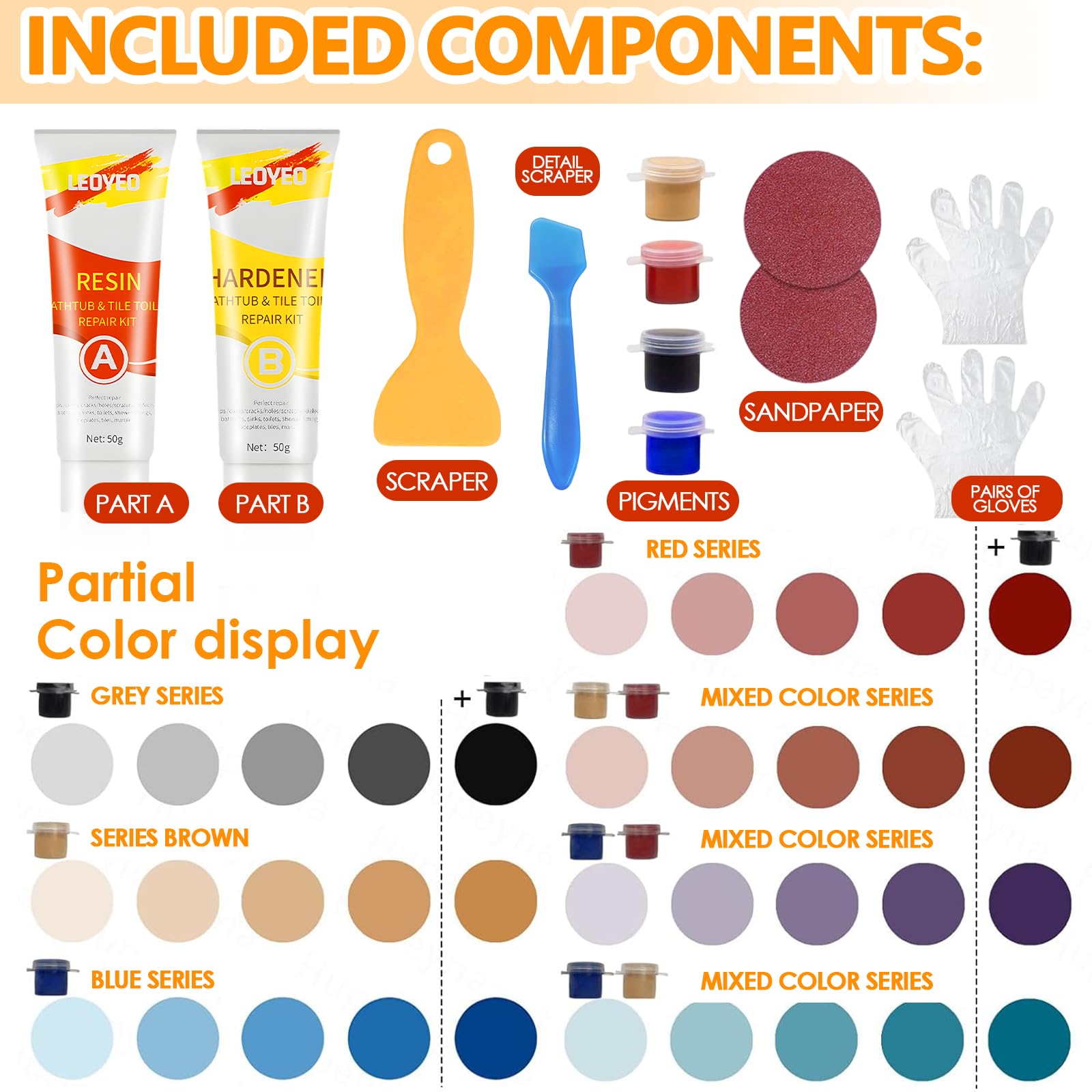 Kit Riparazione piastrelle gres porcellanato,riparazione vasca da bagno,Ripara per Piastrelle Pavimenti,per riparare buchi su superfici in ceramica e crepe e graffi,Facile da Usare
