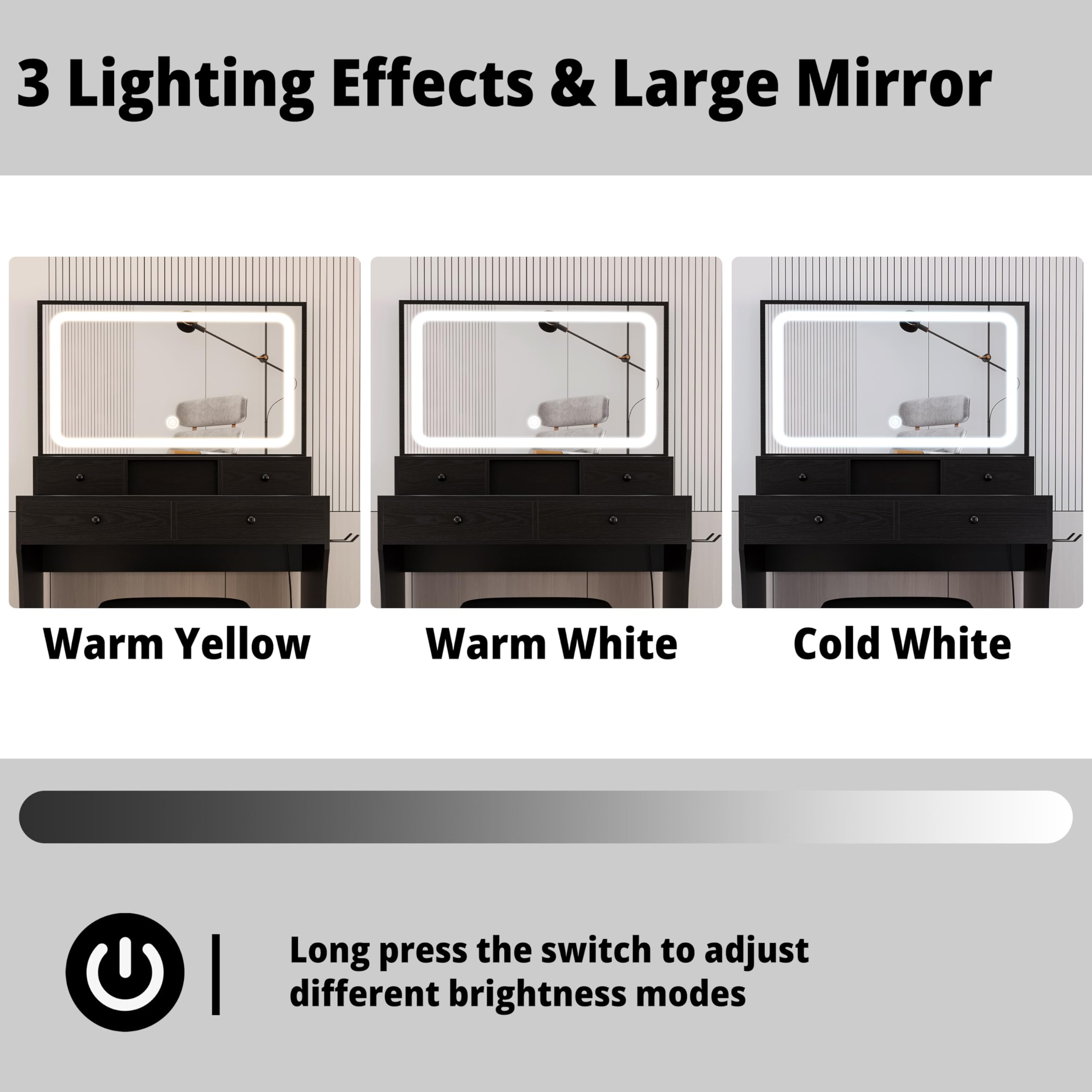 LIKIMIO Scrivania con specchio illuminato a LED, presa di