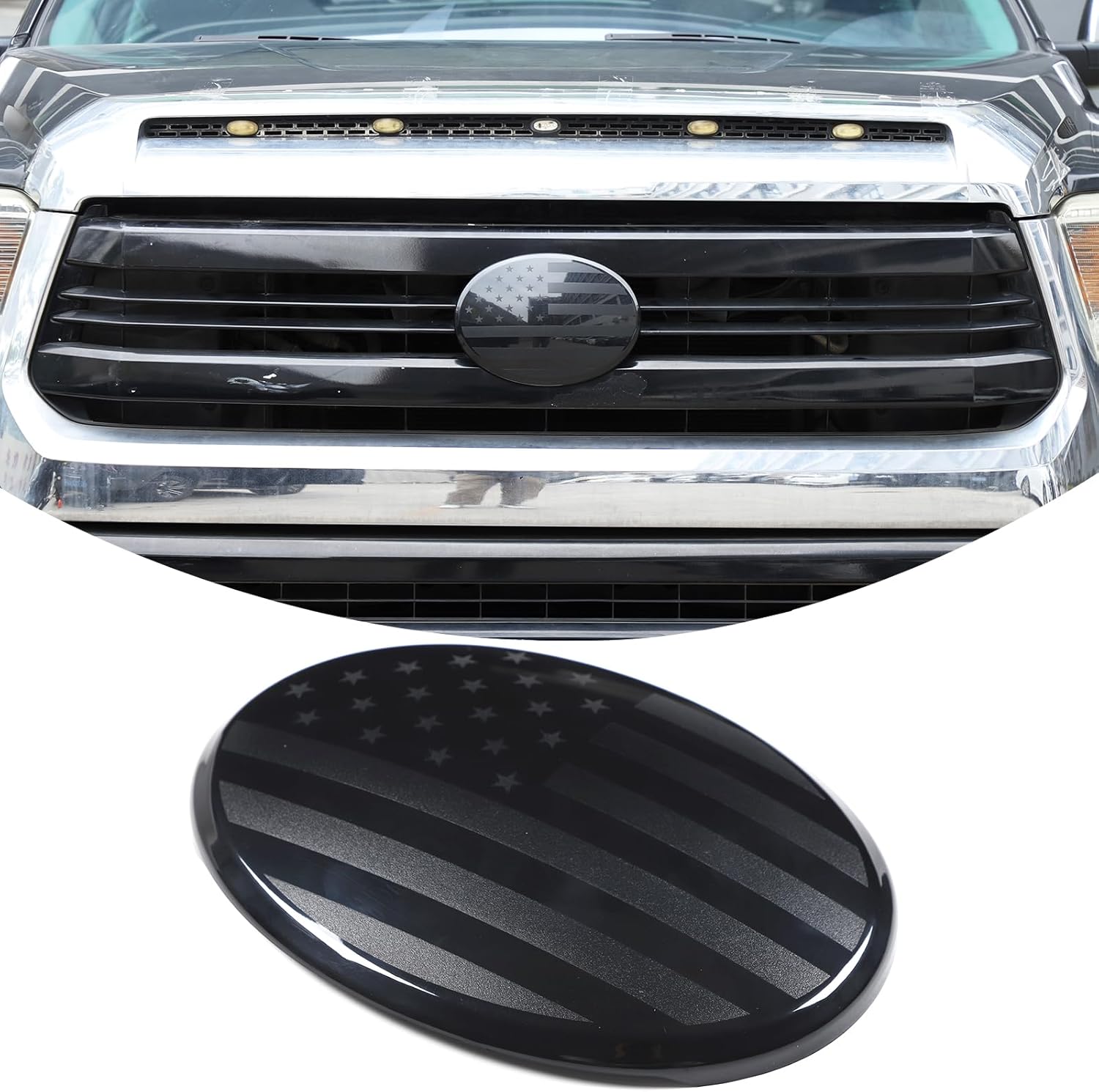 Compatible with Toyota Tundra 2007 2008 2009 2010 20211 2012 2013 2014 2015 2016 2017 2018 2019 2020 2021 ABS Front Car Emblems Protective Decorative Shell,Car Logo Shell 1 PCS (Black US Flage)