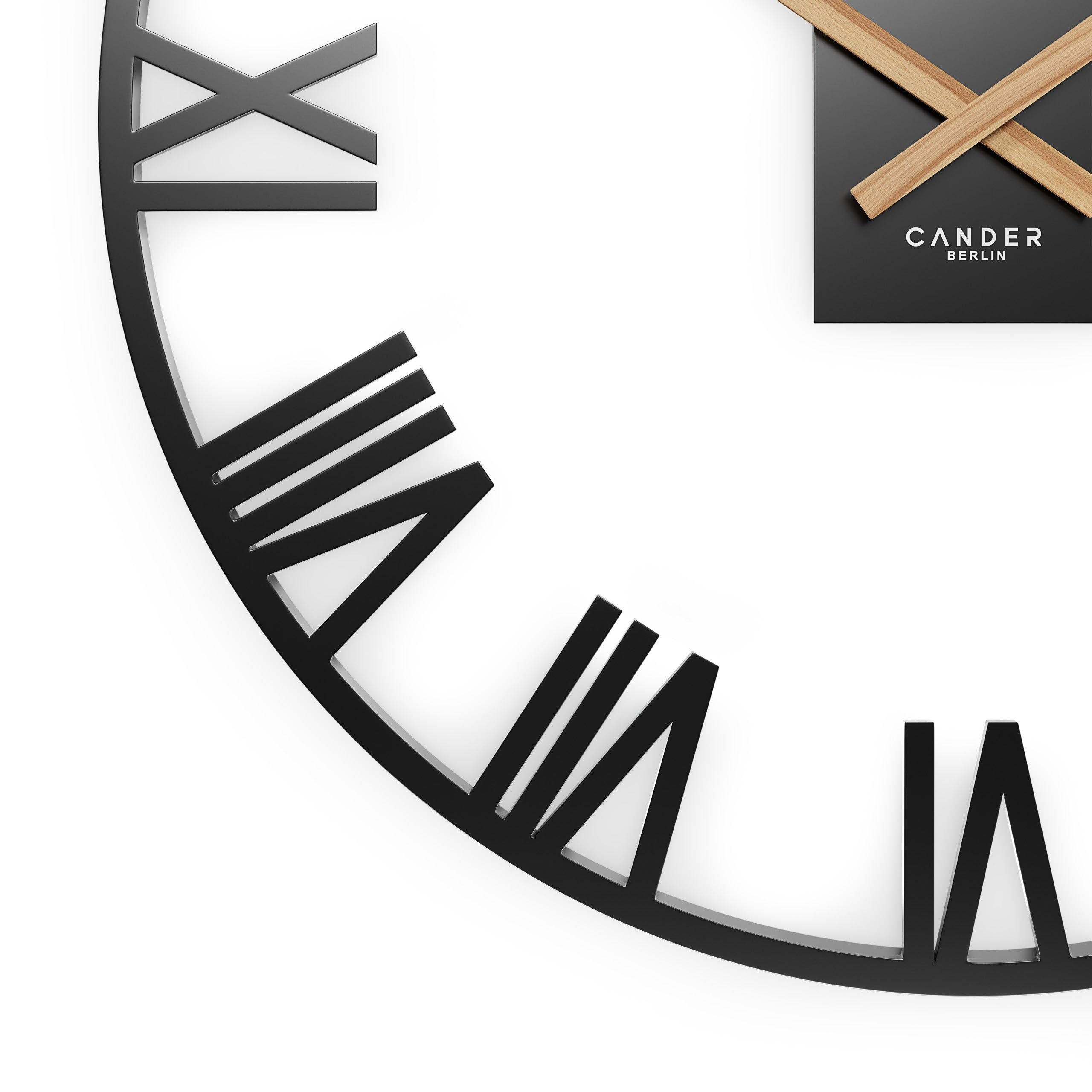 Cander Berlin NIKANOR XXL Vintage-Wanduhr lautlos 60 cm Metall Holzzeiger ohne Tickgeräusche groß modern schwarz Wohnzimmer Küche