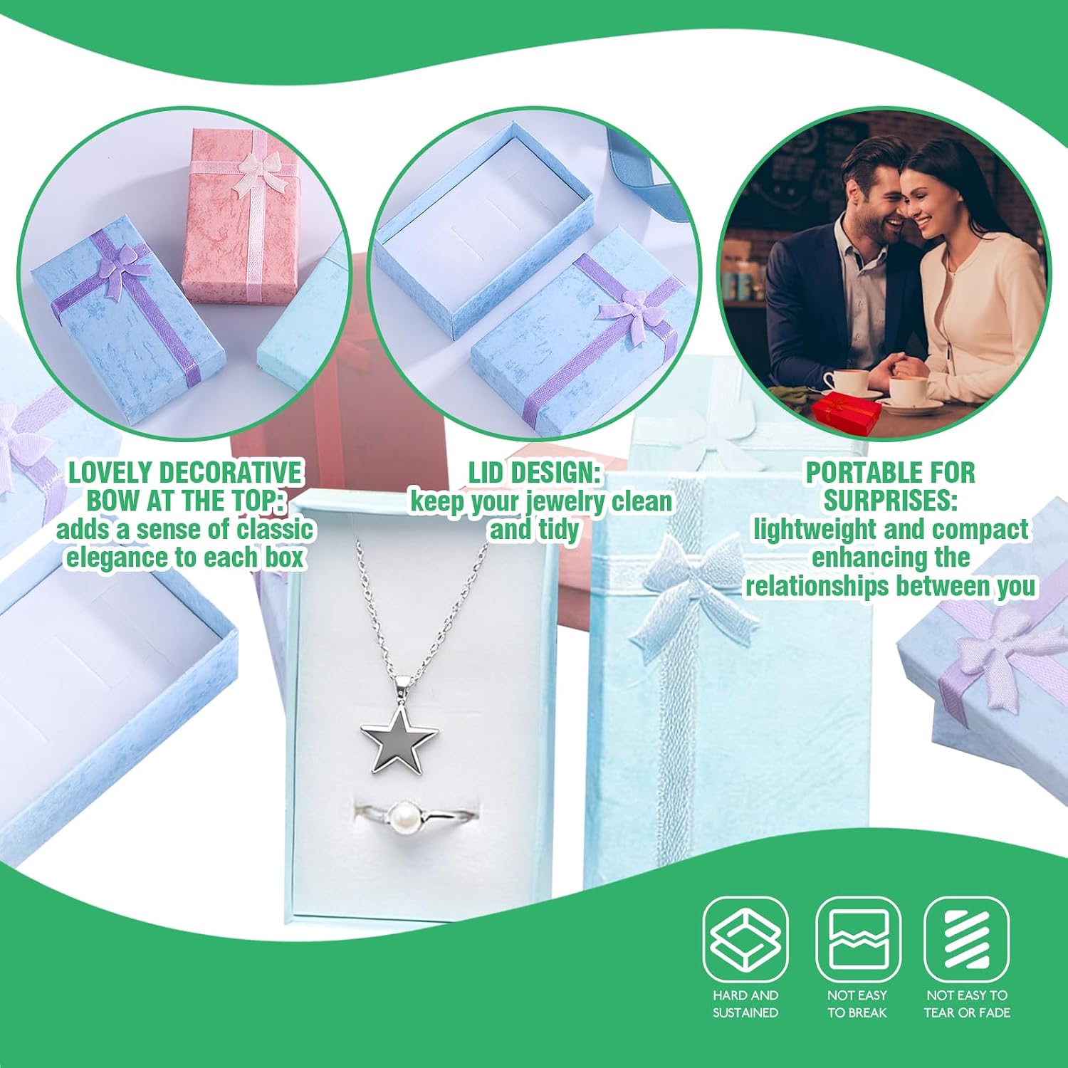 Yauhar 35Pcs 7.9 x 1.6 In Cardboard Gift Boxes with Bowknot Assortment Set, 7 Color Empty Package Box with Lids for Necklaces Bracelets Displaying Weddings Birthdays Anniversaries