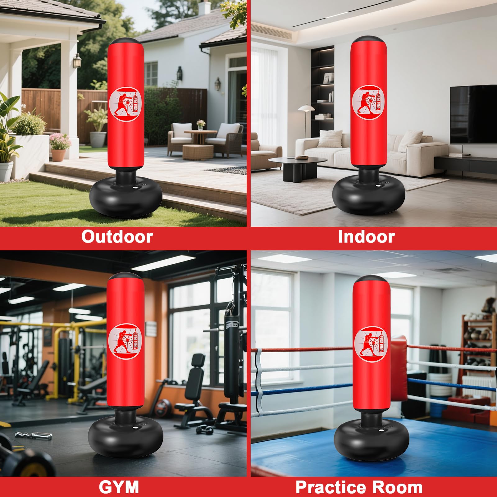 Qoosea Saco de Boxeo Niños 160cm con Bomba de Aire y Guantes, Bolsa de Boxeo Inflable Estable para Karate Kickboxing MMA