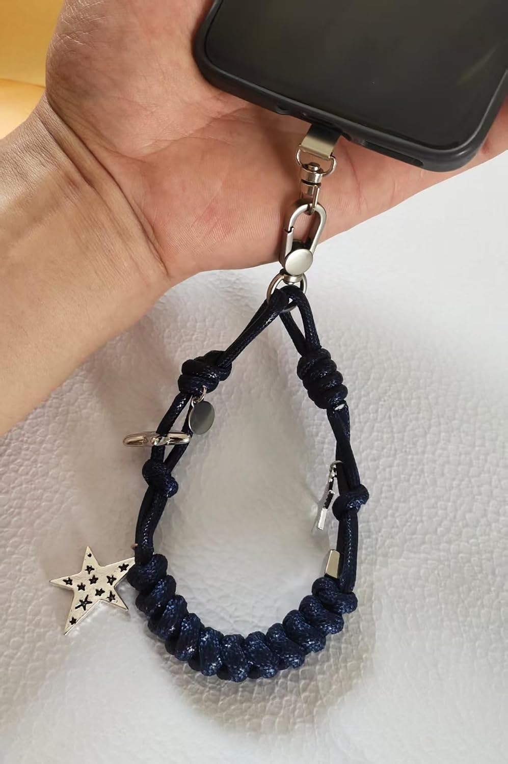Heavy Duty Braided Cell Phone Wrist Lanyard, Tearproof Anti-Drop Phone Strap with Rhinestone Star Pendant