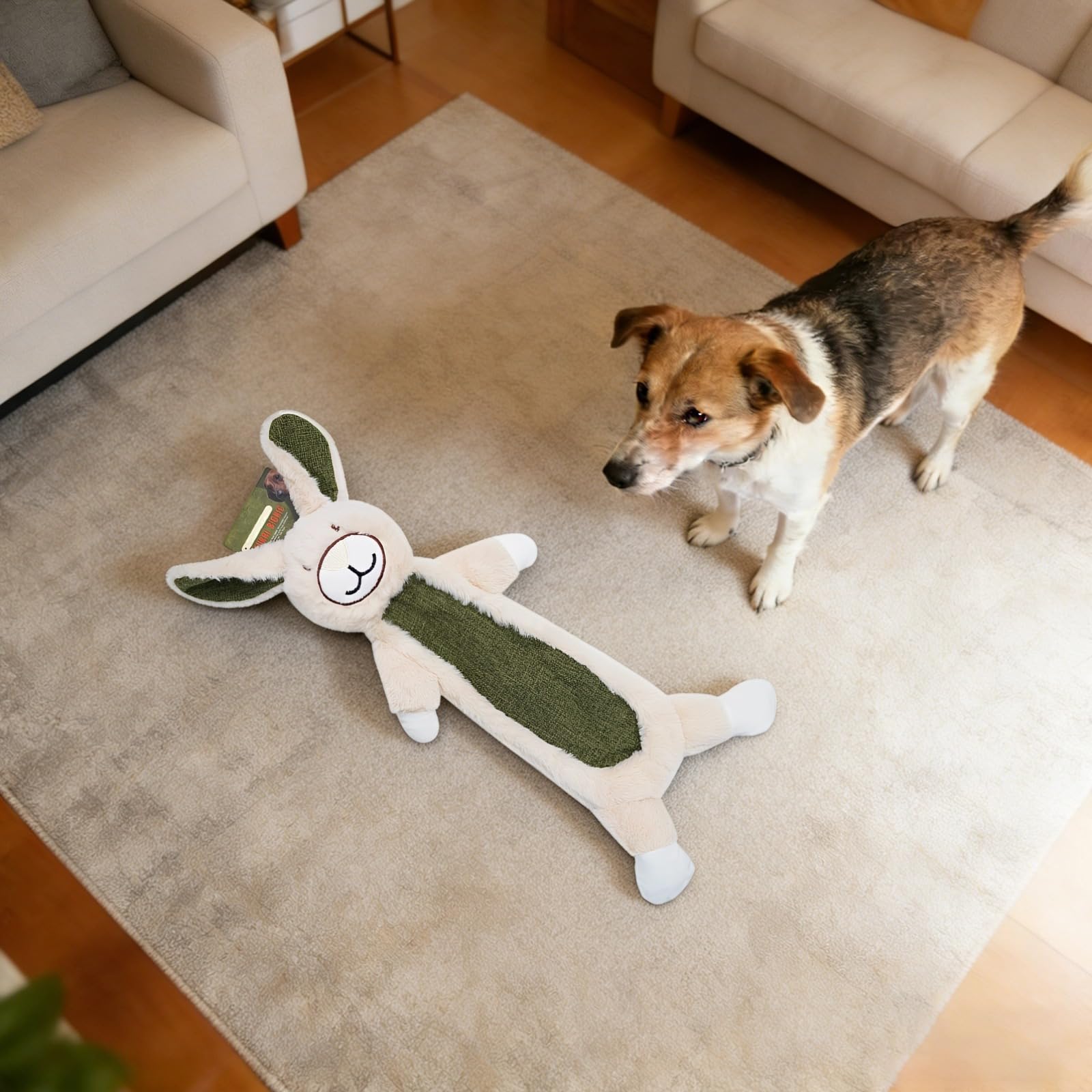 Generisch 2 STK. Hundespielzeuge aus Leinen, quietschendes Plüschtier in Hasenform, bissfestes Spielzeug zur Zahnpflege, für mittelgroße und große Hunde, 45 x 8 x 4 cm