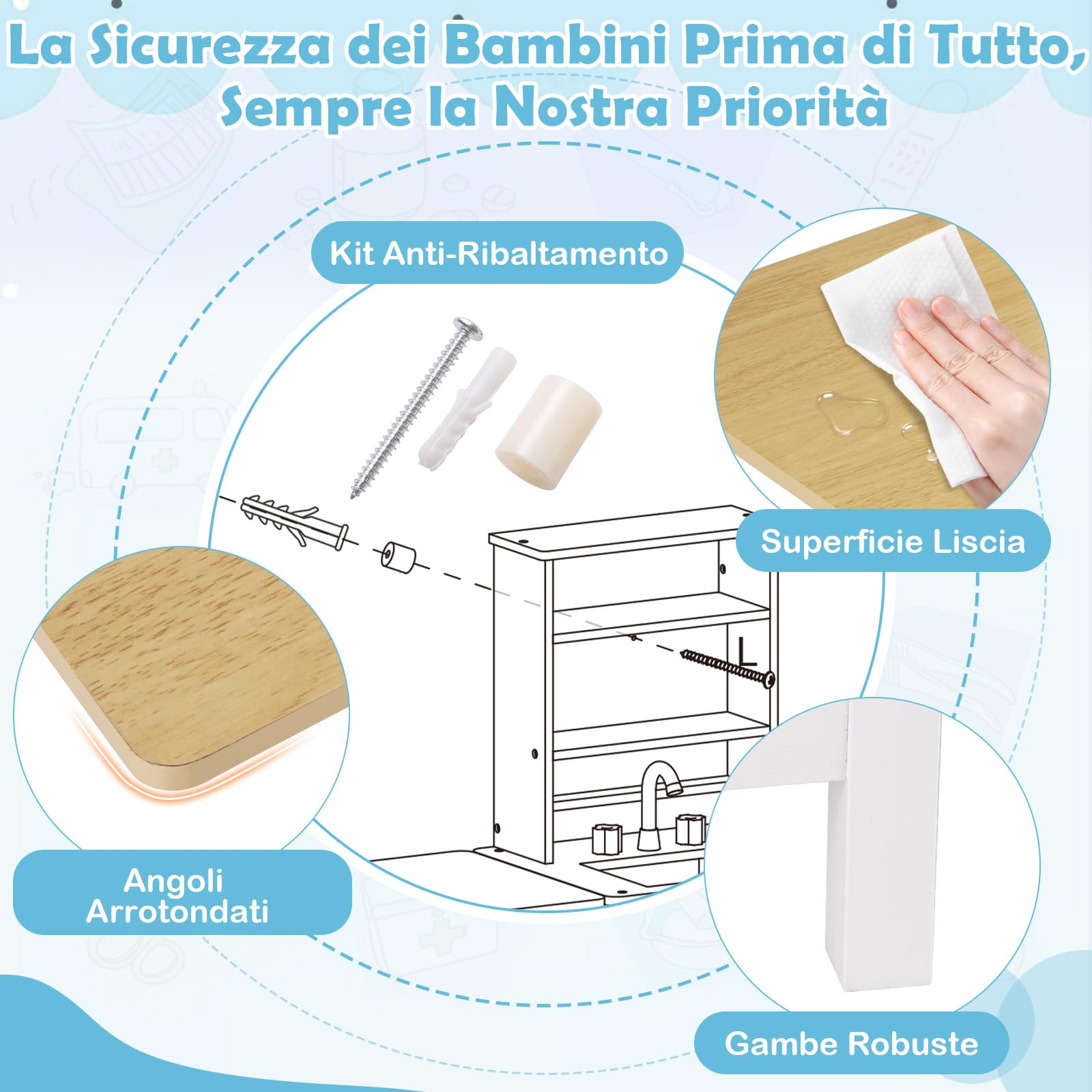 COSTWAY Kit Medico Giocattolo in Legno, Centro Veterinario Pieghevole con Bilancia Animali e 22 Accessori, Gioco Educativo Simulazione Dottore, Regalo per Bambini 3-6 Anni (Bianco)