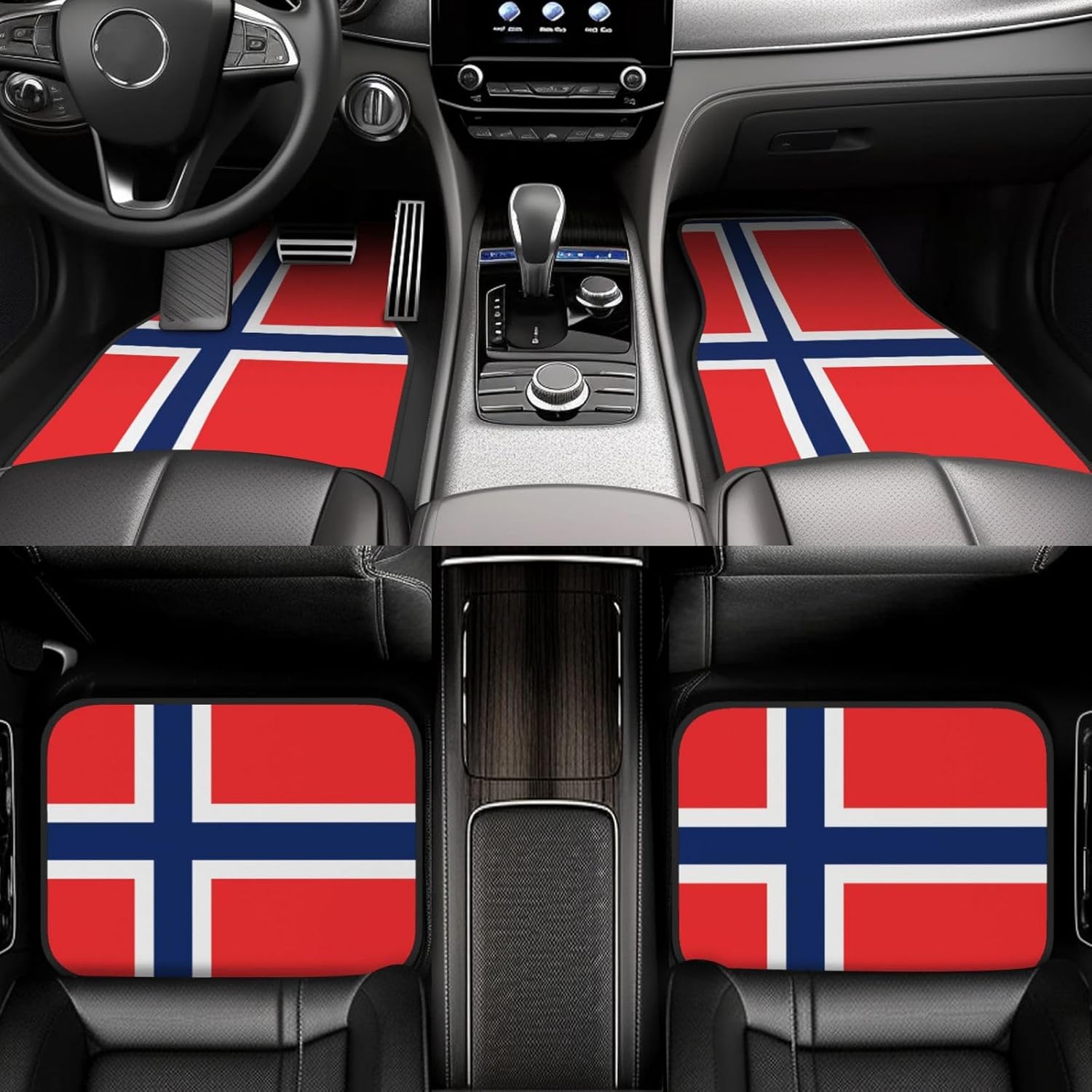 Norwegian flag Patterned car mats 4-piece set | For cars/SUVs/trucks | Firm fit without displacement
