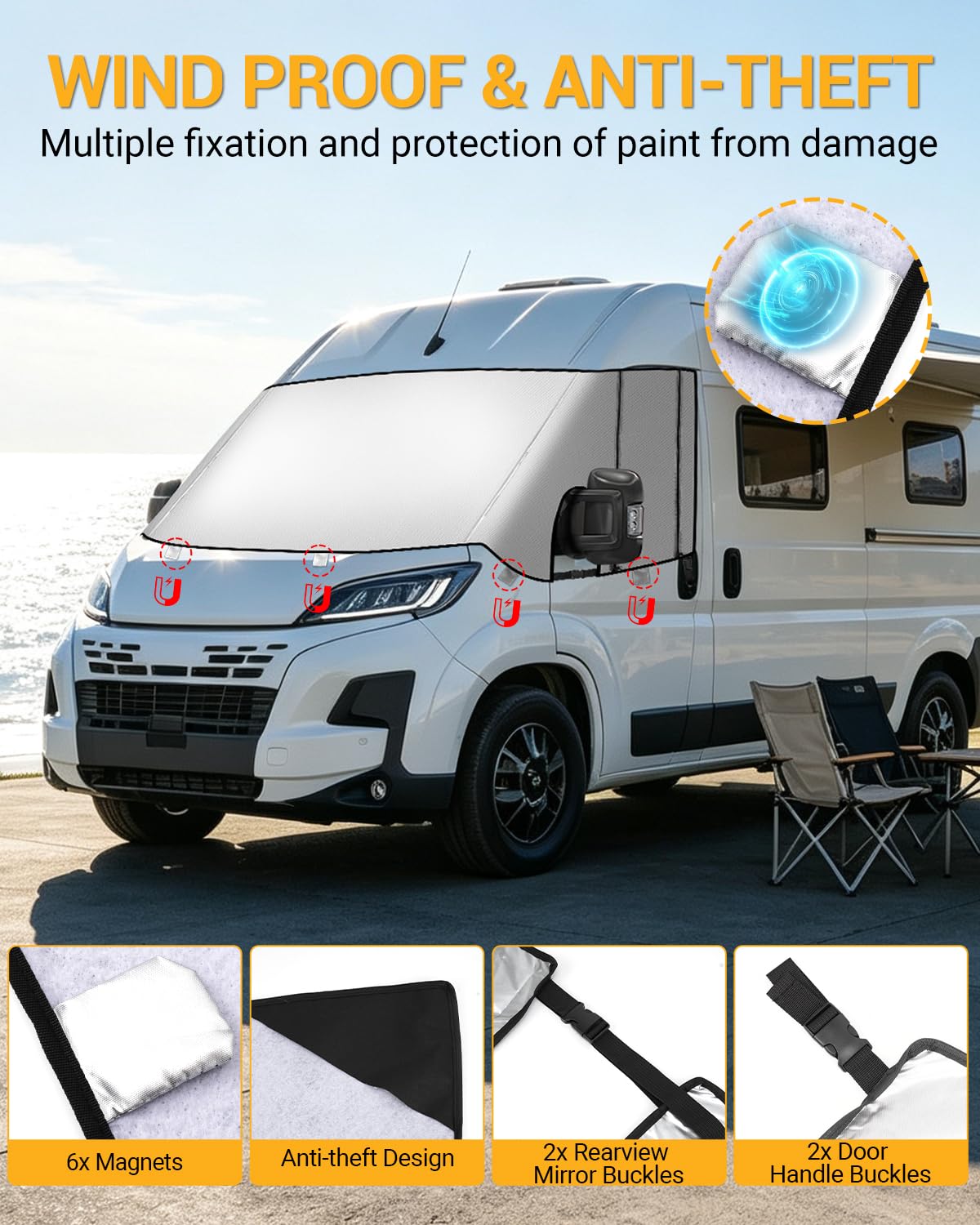 Ducato Telo Copri Parabrezza con Cerniera e Zanzariera | Parasole per Parabrezza, Copertura Termoprotettiva, Compatibile con P-eugeot Boxer C-itroen Relay X250/290