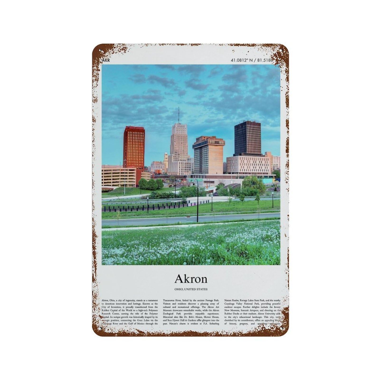 xiaoxiaoshen Akron Ohio, United States, USA City Scenery Wall Decor Art Metal Tin Poster Modern Home Decor Art Home Bar Shop Decorations Vintage Sign 30x20cm