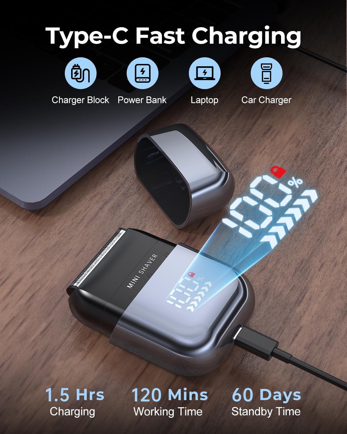 Men's Foil Shavers,Mini Electric foil Shaver for Men, Compact Face, IPX7 Waterproof Wet&Dry Cordless Razor, LED Display, USB-C Fast Rechargeable,Electric foil Shaver,3 Razor Rechargeable