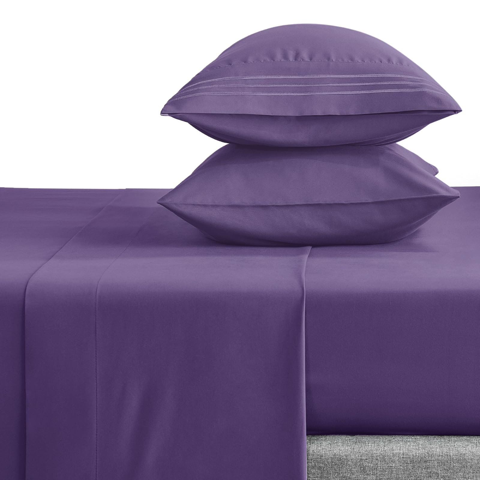 CozyLux Hotel Luxury Full Bed Sheets Set - 1800 Series 4-Piece Embroidered Microfiber Purple Sheets, Double Brushed, 16" Deep Pocket, Soft and Wrinkle-Resistant, Purple