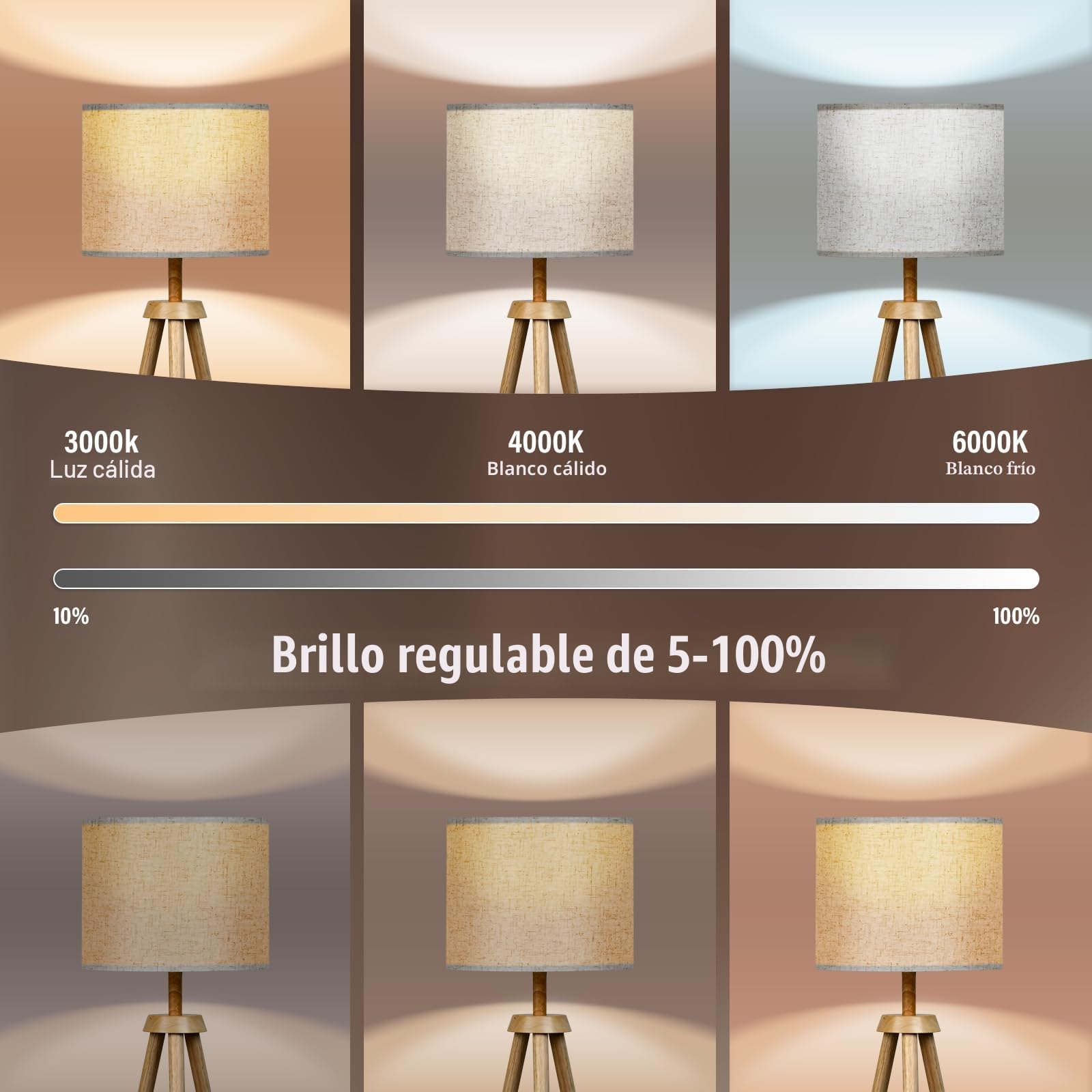 NIKYJM Lámpara de pie Trípode de Madera Regulable con Bombilla E27 12W 3 Colores 3000K-6000K Lámpara de pie con control remoto para sala de estar Oficina