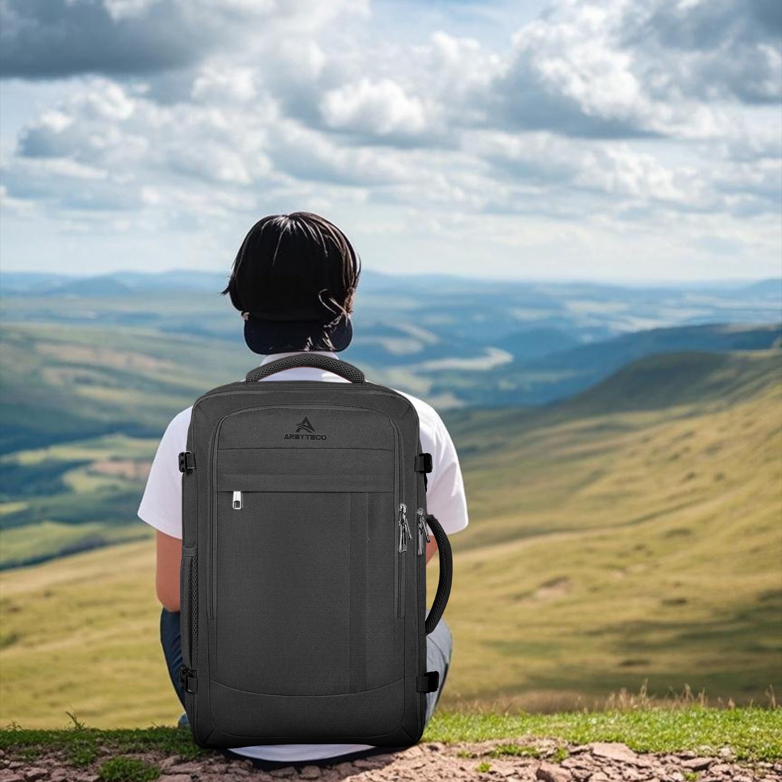 AREYTECO Mochila de viaje, 50 L, expandible, extragrande, para laptop, mochila de mano, resistente al agua, maleta de negocios, bolsa para portátiles de 17 pulgadas, regalos de viaje para hombres y