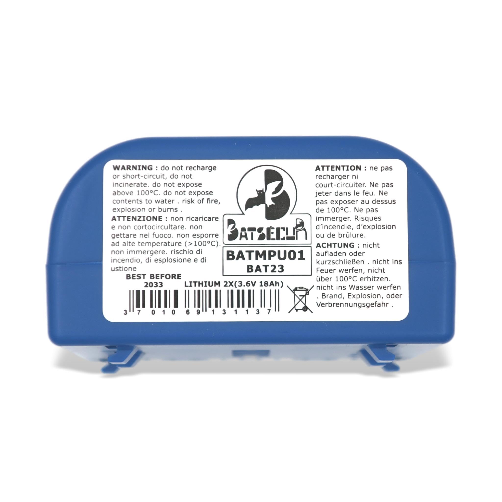 Batteria di allarme BAT23 Compatibile con BATLi23 MPU01X DAITEM HAGER LOGISTY - 2 x 3.6V 18Ah Li-SOCl2