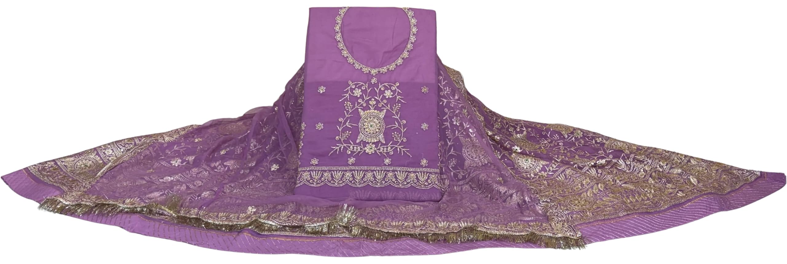 RAJASTHANI RAJPUTI POSHAK II HALF PURE FULL EMBROIDERY 10 KALI LEHANGA II 4 SIDE BORDER DUPATTA, BAJU, GALA II ASTER MAGJI UNSTITCHED-image-4