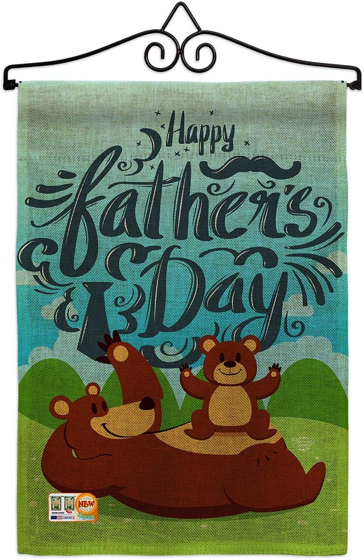Beary Happy Fathers Day Burlap Garden Flag Family Father Dad Daddy Papa Grandpa Best Parent Sibling Relatives Grandparent Small Decorative Gift Yard House Banner Double-Sided Made In USA 13 X 18.5