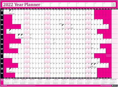 2022 year annual wall planner calendar for office home uk ireland bank holidays non laminated pink medium 49cm x 35cm folded amazon co uk stationery office supplies