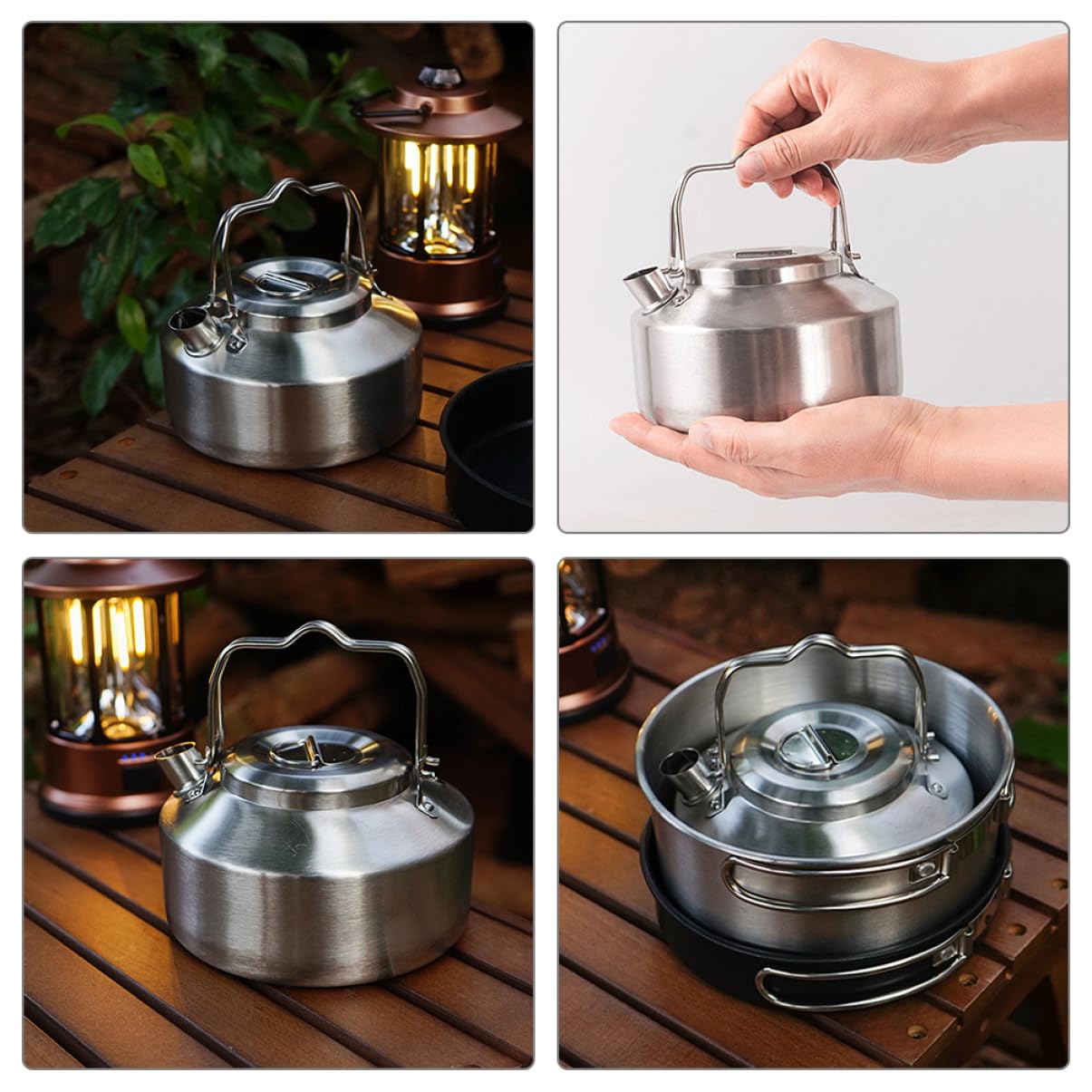 Camping Teekessel aus Edelstahl 1 L Silber für Herd und Wasser | Outdoor Miniformat, Kocht Wasser und Suppe, Passend für Küche und Zuhause