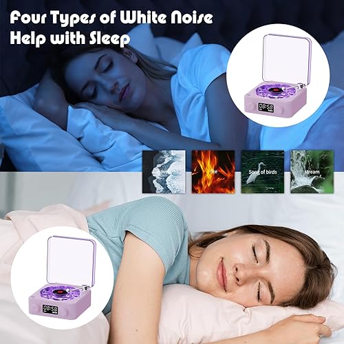 Miniatura 3 de The Waves - Reproductor de vinilo Bluetooth con 3 luces ambientales ajustables, reproductor de discos portátil altavoz de vinilo morado con ruido