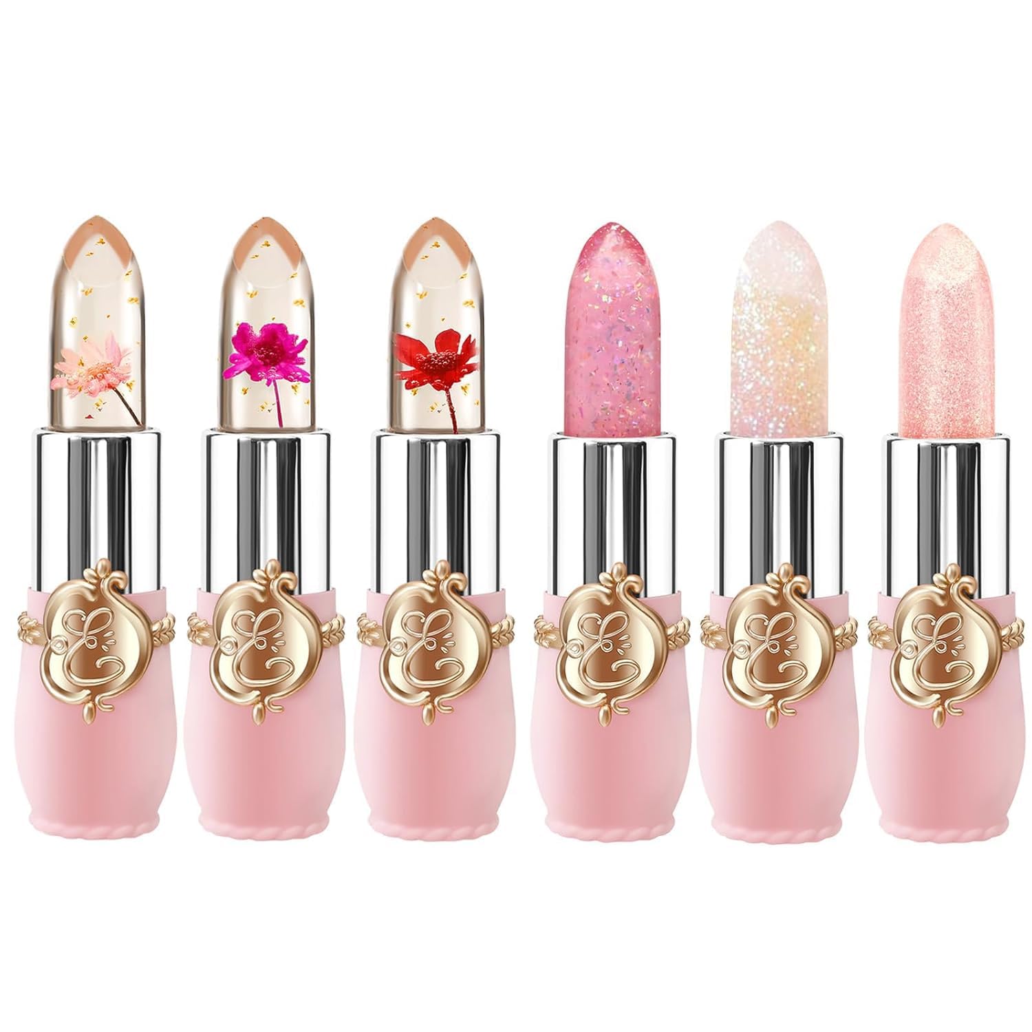 3 Packs Flower Jelly Lippenstift Set Magic Temperature Farbwechsel Lippenbalsam Langanhaltende Feuchtigkeitscreme Aloe Vera Flower Jelly Lippenstift Makeup Set (6 PCS SetB)