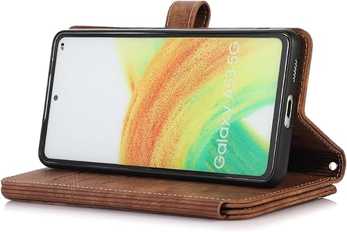 Miniatura 6 de ONV Funda con tapa para Samsung Galaxy A53 5G - Cordón cruzado ajustable con cremallera bolsillo para efectivo, cartera de cuero, ranura para