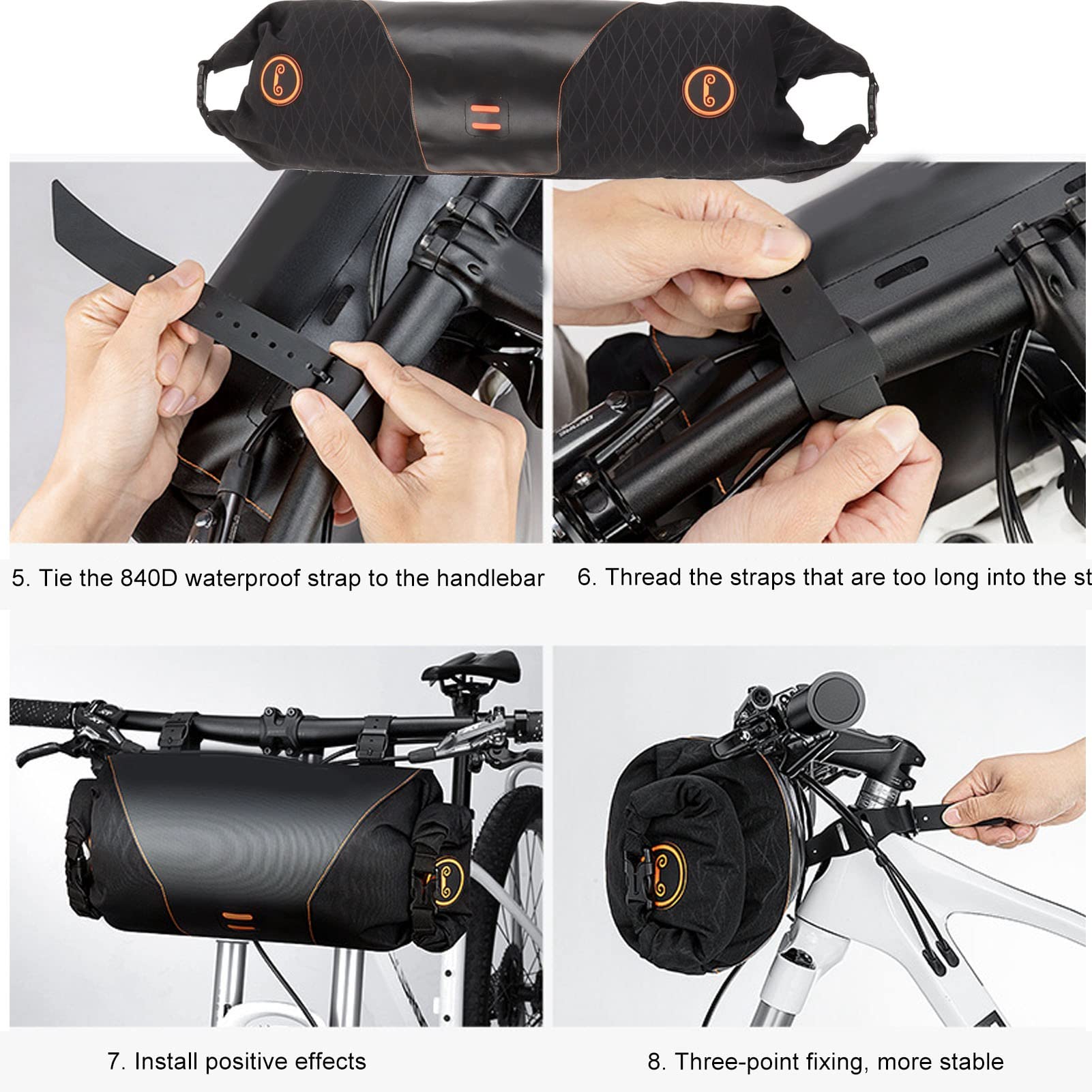 Bolsa para Manillar de Bicicleta, Bolsa de Almacenamiento para Marco Frontal de Capacidad de 2 litros, Bolsa para Bicicleta Desmontable con Forro y Tira de luz, para Equipos de