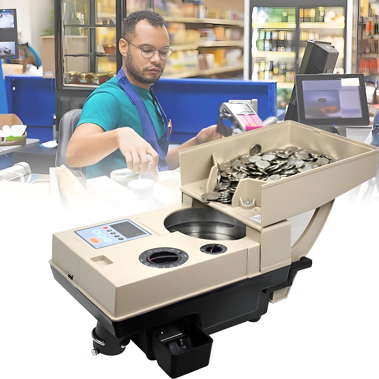 YXYLJOZ Coin Counter Sorter Machine,Heavy Duty Bank Grade Coin Sorter with Large Hopper,1200 Coins per Minute Counting Speed, 2000 Coins Hopper Capacity