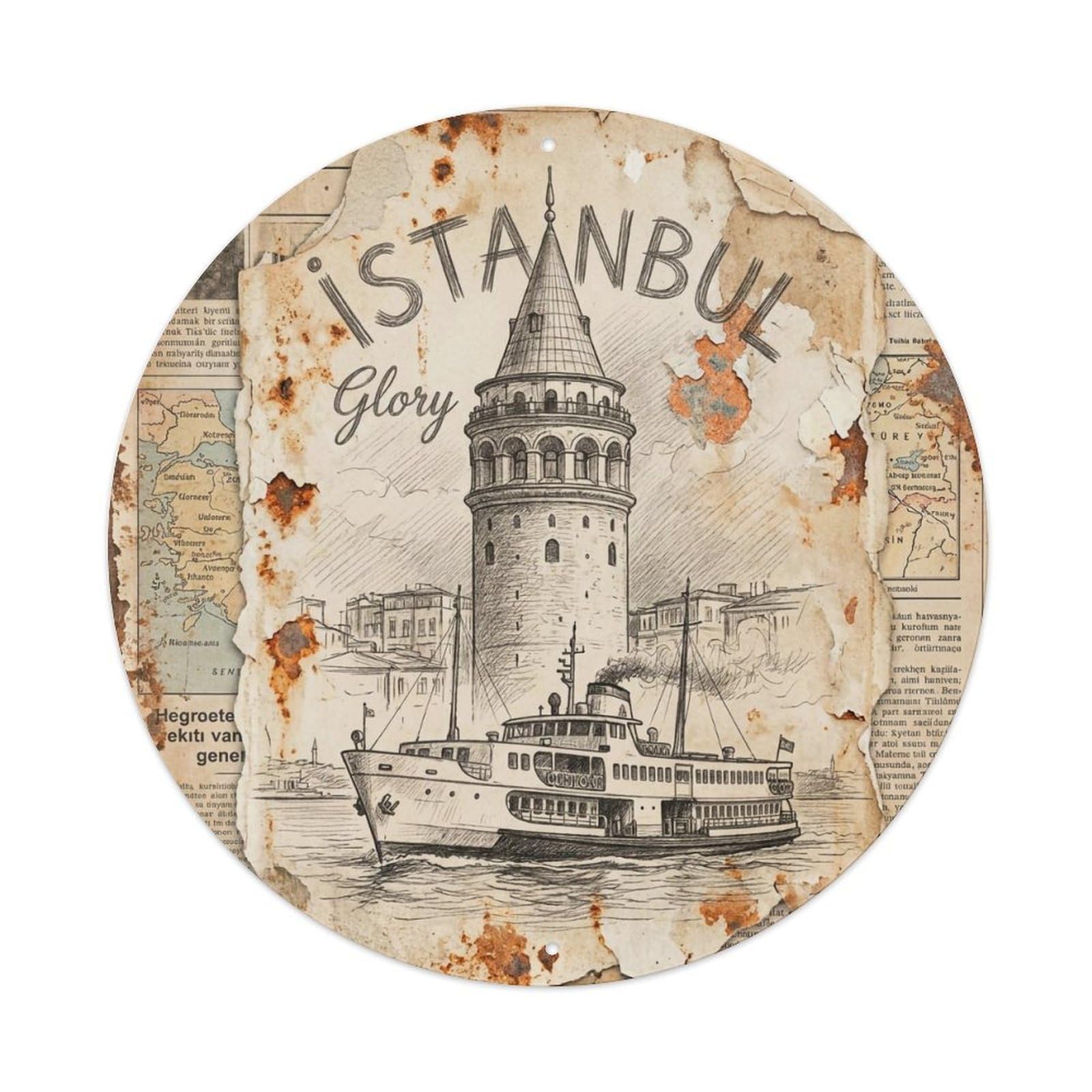 Vintage Travel Istanbul Turkey Glory Vintage Metal Tin Sign Plaque Wall Decor for Cafe, Club Bar, Office, Garden Metal Poster 8x8Inch