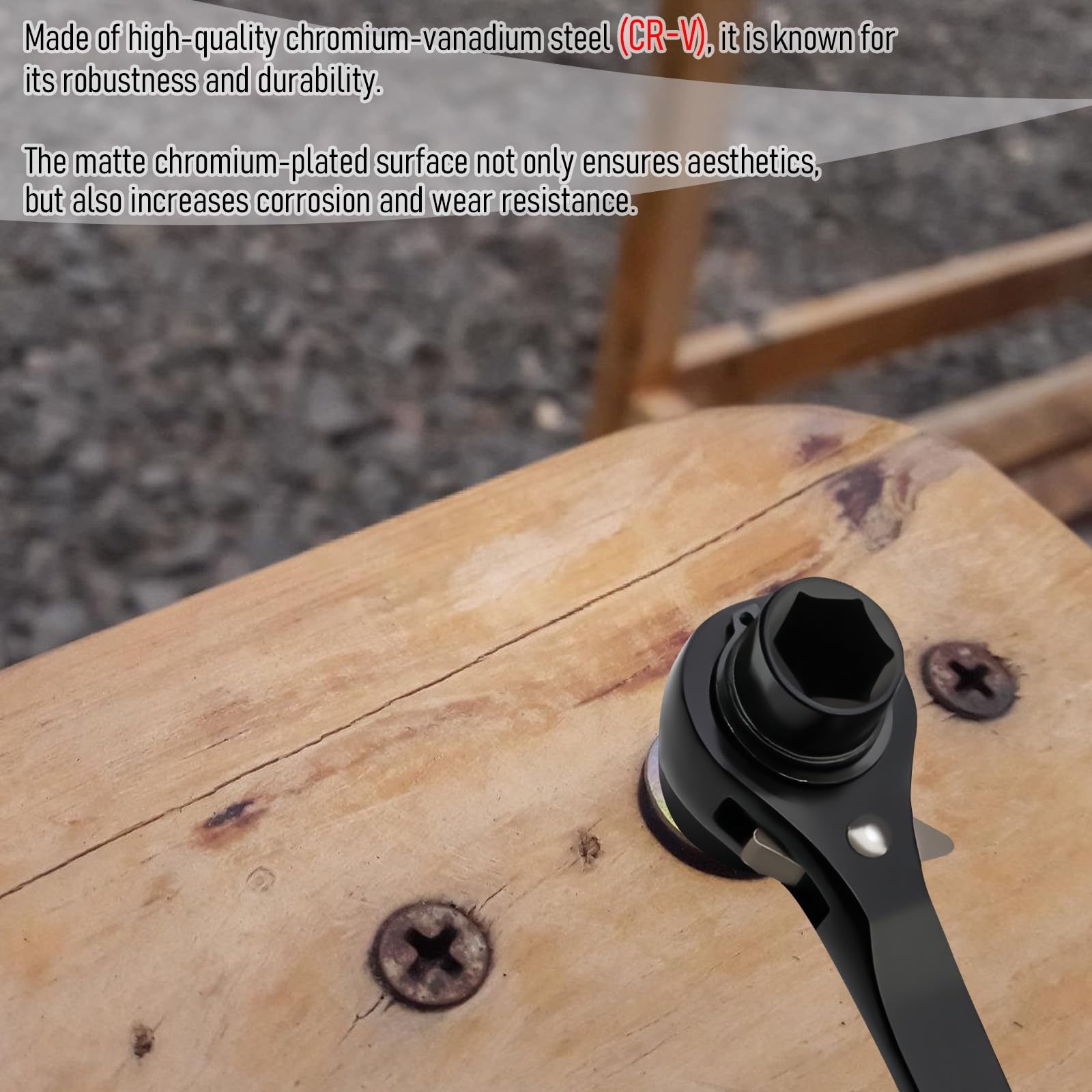Steigerratel, 2 stuks, 19/22 mm, ratelsleutel, ratelsleutel, rechts/links omschakelbaar, multifunctionele podgersleutel, steigerbouwratel van CR-V met mat chroomoppervlak