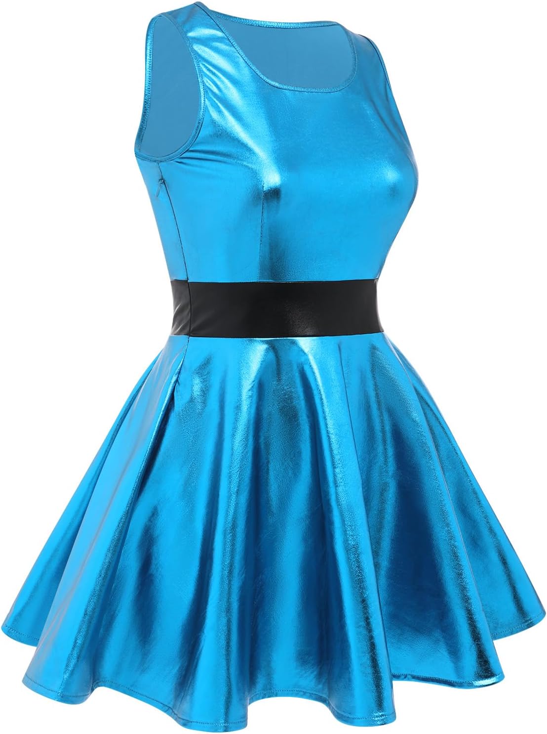 ODIZLI Women's Sleeveless Skateboarding Dress Metallic Dress for Women Sparkly Shiny Dresses Party Clothes - Image 3