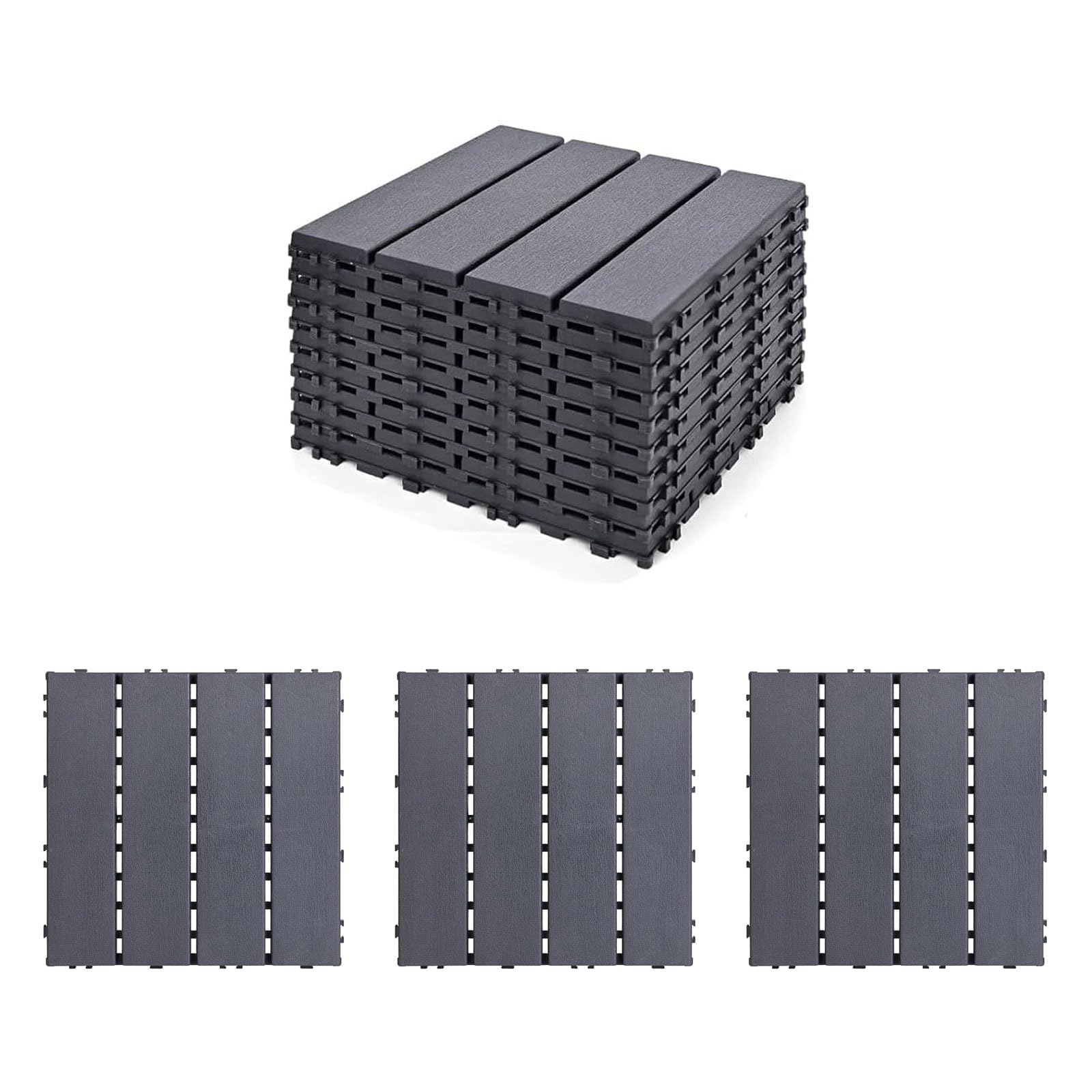 Plastic Interlocking Flooring Tiles 9PCS, Straight Pattern Patio Deck Tiles, 30 * 30 CM(Pack of 9), Waterproof Patio Decking Tiles for Garden Indoor Outdoor, With a mute cushion