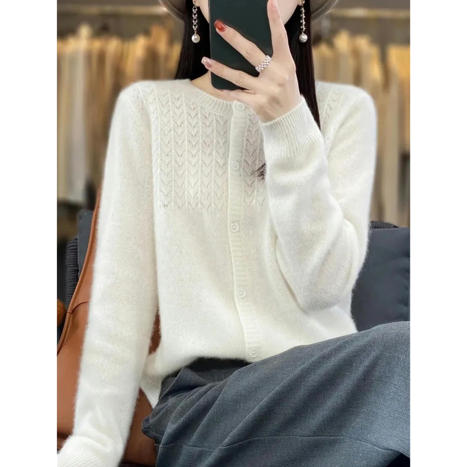 TEidea Damski kardigan sweter dla kobiet Hollow damski kardigan, elegancka odzież damska, odpowiedni top do warstwowania