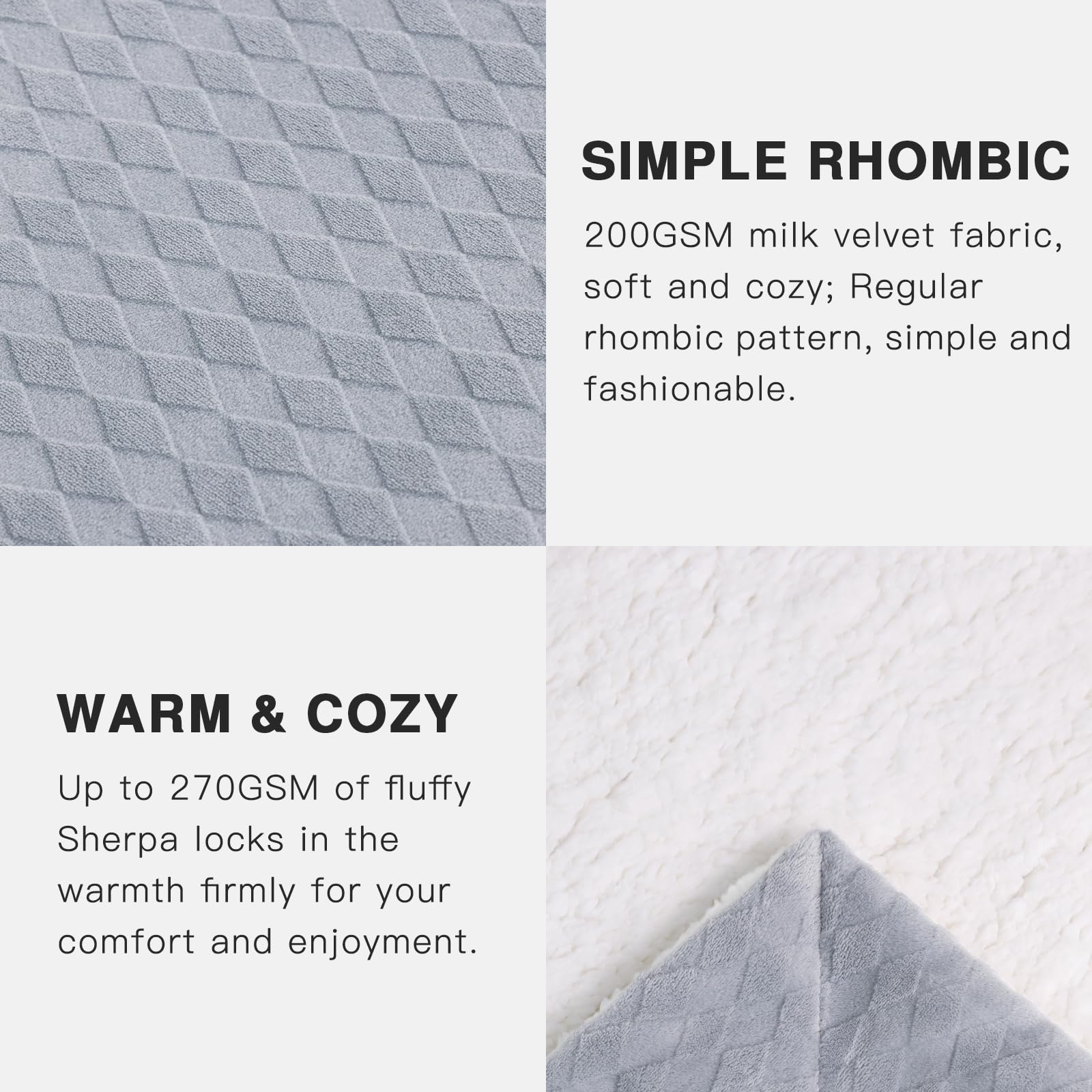 PanxHome Coperta Plaid Pile 200x230cm, 470GSM Coperta Pile per Jacquard a Forma di Rombo, Coperta Pelosa per Letto Super, Blanket di Alta Qualità, Una Coperta di Natale per Tutti(Grigio)