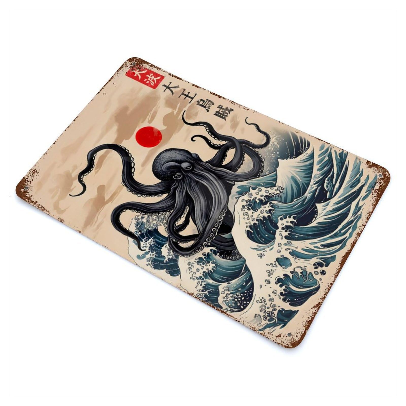 Great Wave of Kraken Vintage Metal Tin Sign 11.8"x7.9", Industrial Home Decor for Garage, Pub Or Kitchen