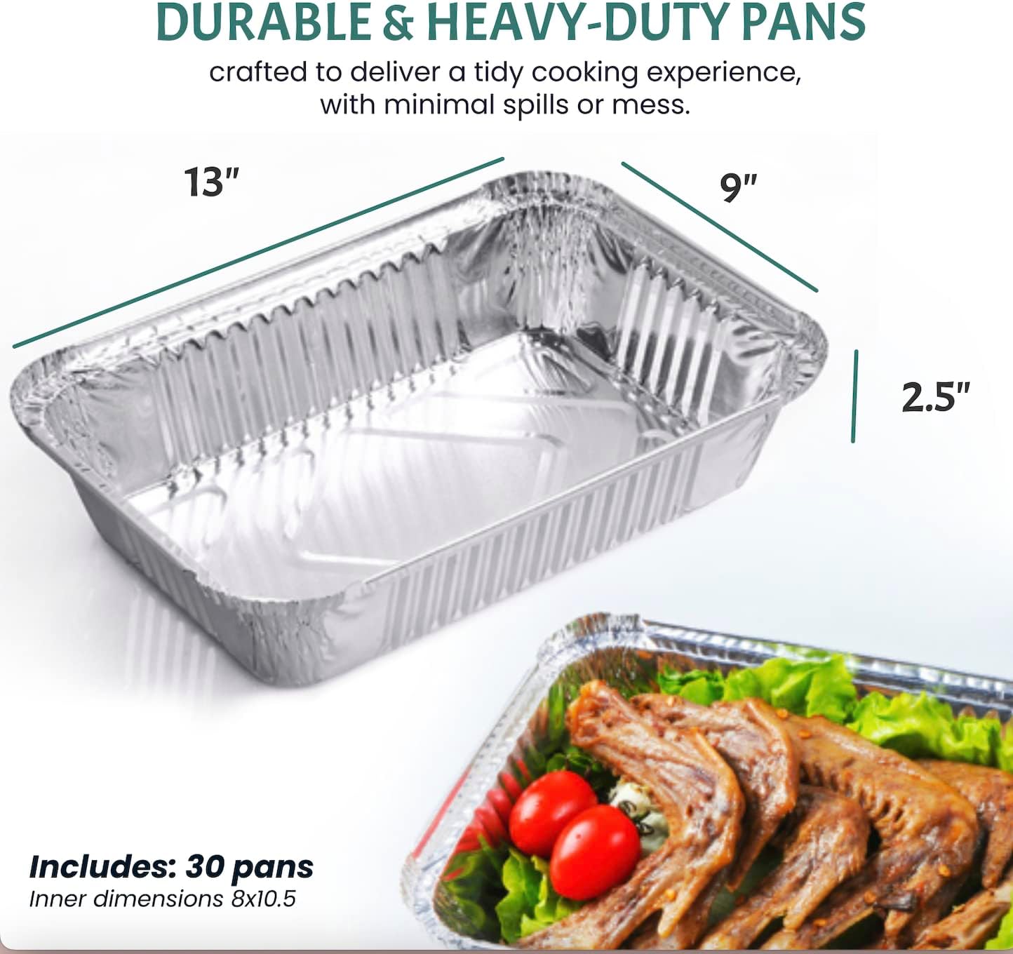 Aluminum Foil Pans(30 Pack) 9x13 Inches Tin Foil Pans with High Heat Conductivity Disposable
