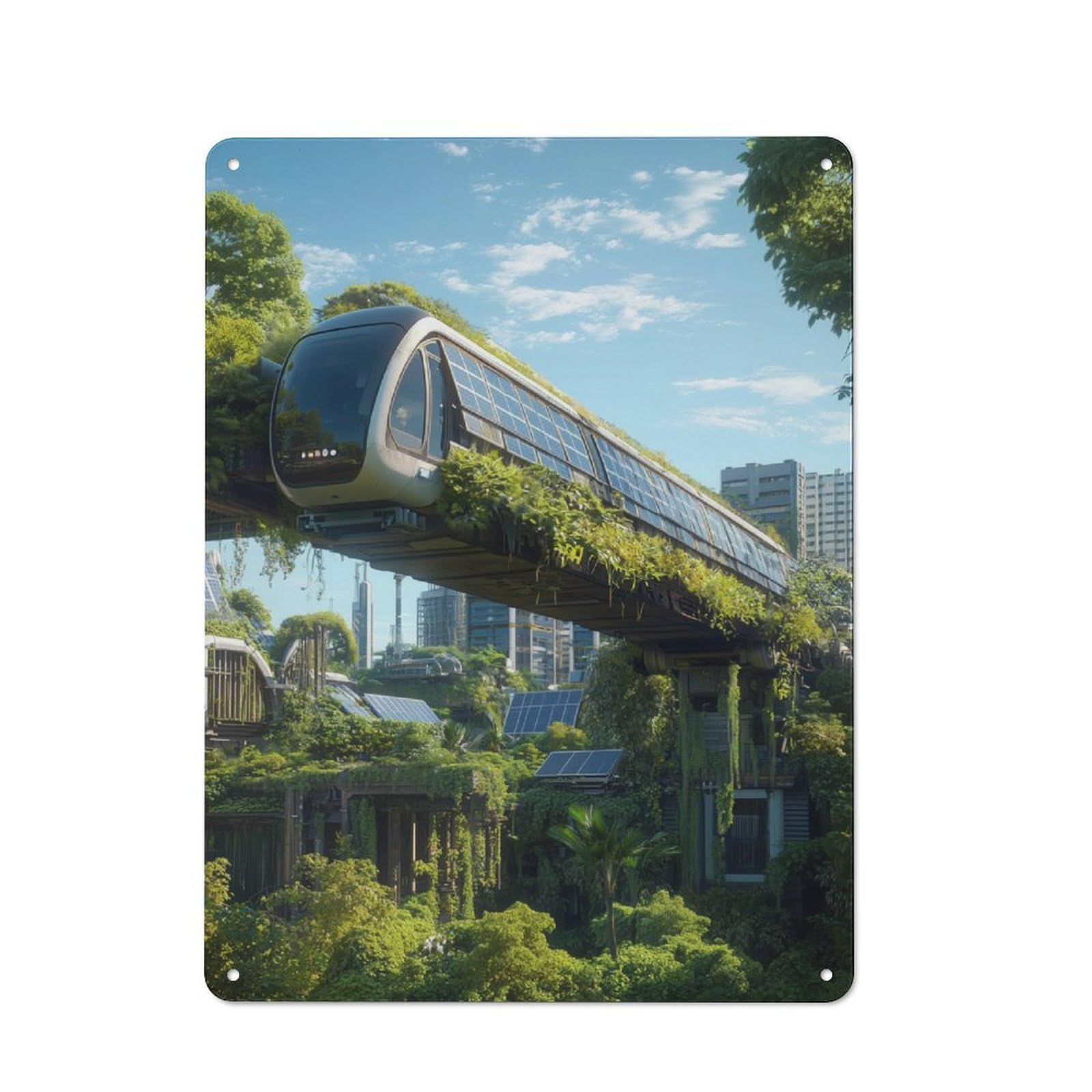 Junmoney Futuristic Eco-City Train Metal Sign 40X30cm With For Workshop Wall, Rustic Decor, For Collectors Decorating Workshops And Hobby Rooms