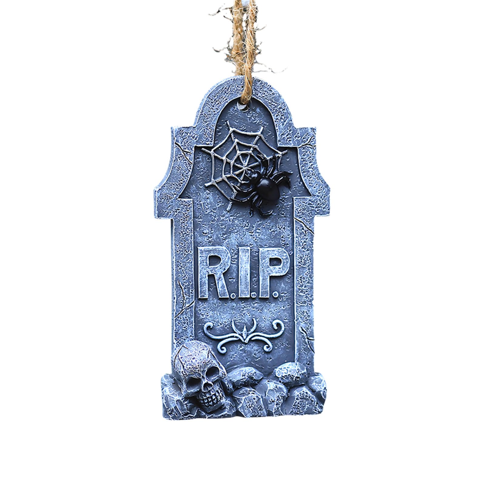 Seasonal Halloween Wall Decor Tombstone Resin Graveyard Accent Display Loop for Door Shelf Porch Branch Backdrop Gothic Home Arrangement Tombstone Wall Decor Halloween Graveyard Accent Gothic Resin