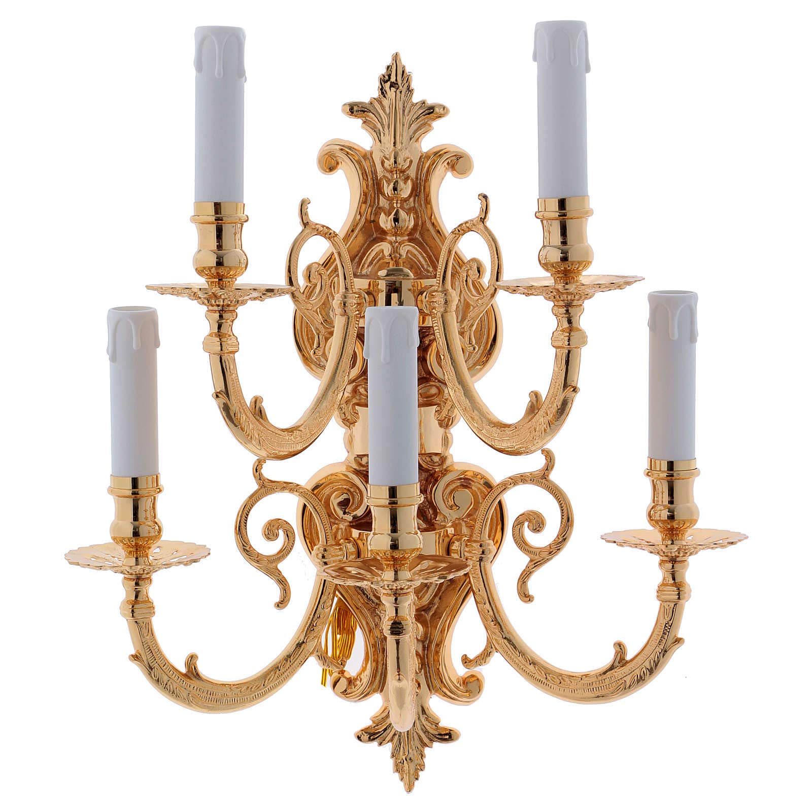 Holyart Baroque Applique in Brass with 5 Candles