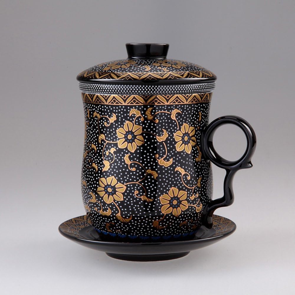 Porcelain Tea Cup with Infuser Lid and Saucer Sets - Chinese Jingdezhen Ceramics Coffee Mug Teacup Loose Leaf Tea Brewing System for Home Office