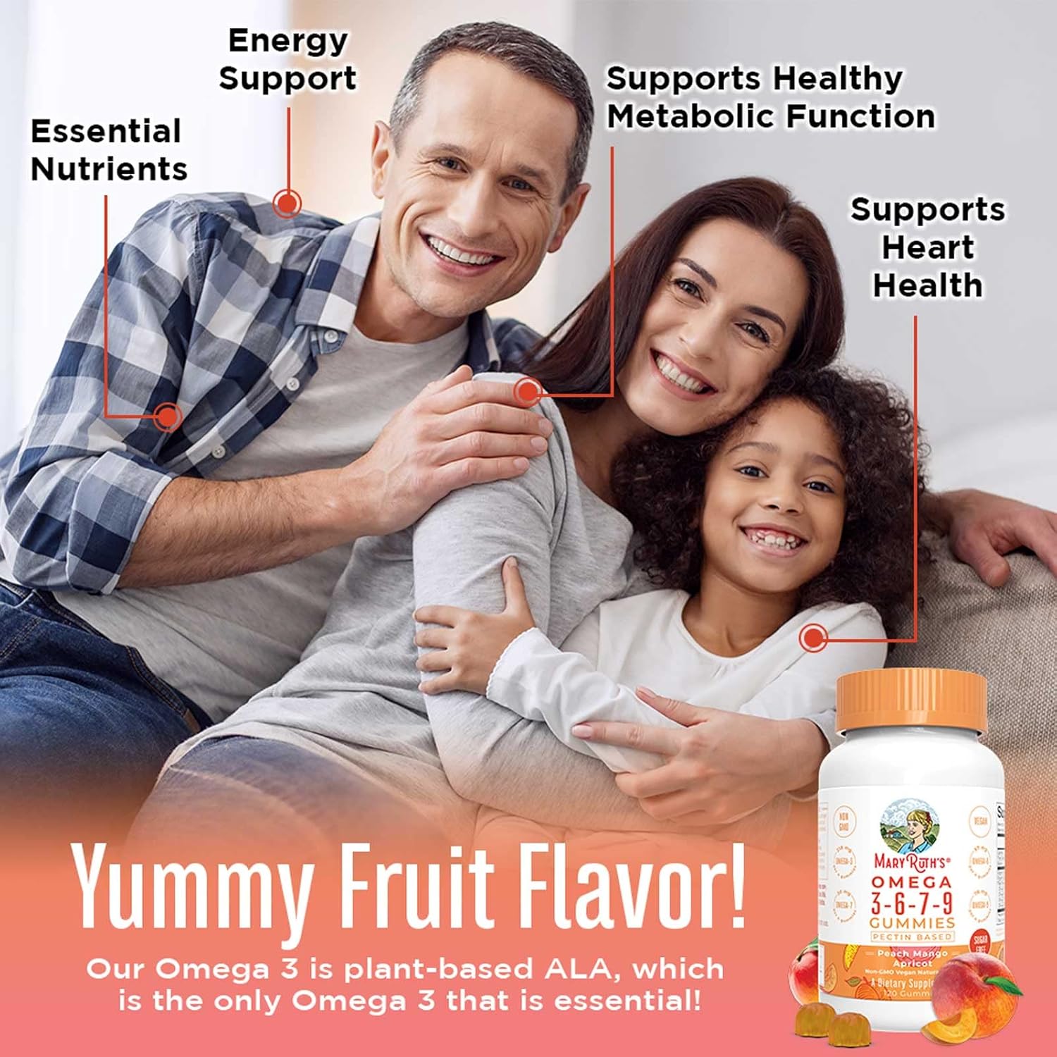 Vegan Omega 3 6 7 9 Gummies by MaryRuth's | Up to 4 Month Supply | Omega 3 Supplement with Flaxseed Oil | Omega 3 Gummies for Immune Support, Heart Health | No Fish Taste | Non-GMO | 120 Count : Health & Household