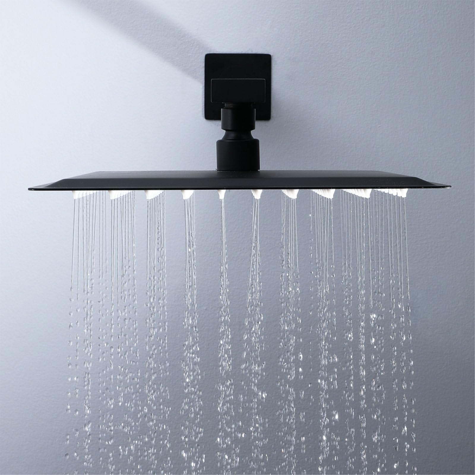 Cabezal de Ducha Lluvia 16 Pulgadas, Alcachofa de Ducha de Lluvia Redondo de Acero Inoxidable, 40 x 40cm Ajustable Rociador de Ducha Antical de Alta Presión, Negro, G1/2