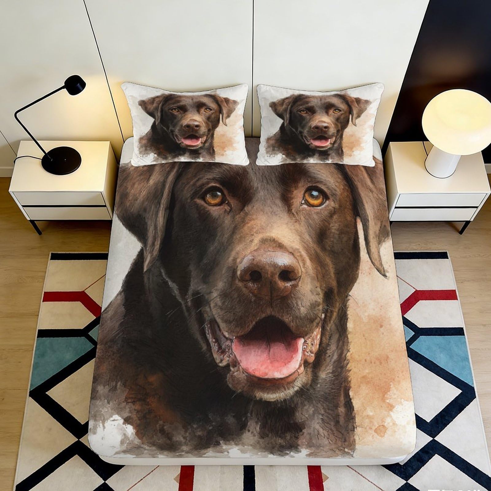 3D Printed Chocolate Labrador Fitted Sheet Microfiber Soft Breathable Dog Portrait Bed Cover for Bedroom Dorm Decor 90x200x25cm