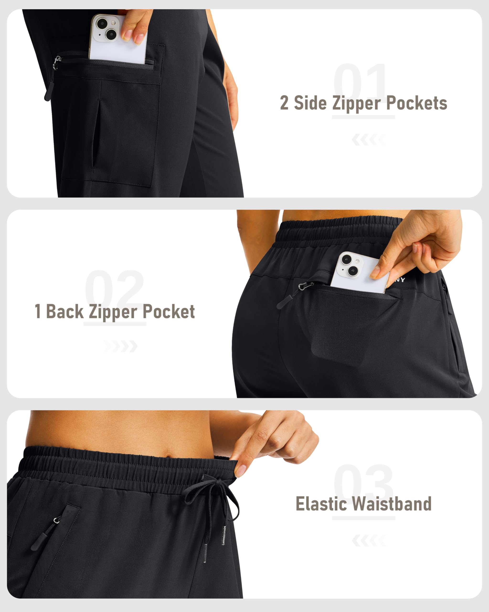 SANTINY 15" Long Shorts for Women Hiking Cargo Bermuda Shorts with 5 Zipper Pockets Lightweight Quick Dry Knee Length Capris - 4