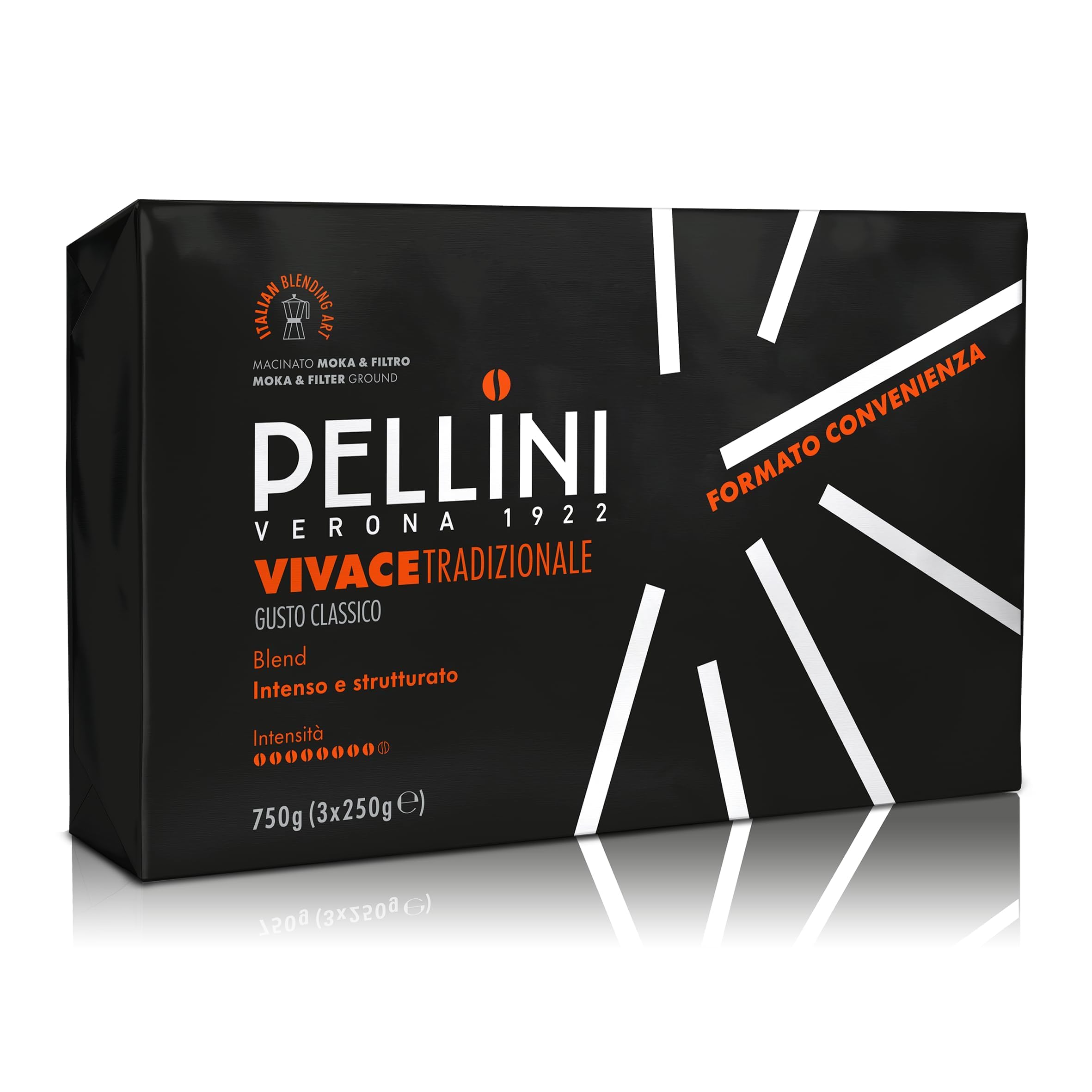 Café Molido Pellini N.42 Vivace Tradizionale para Moka 3x250g
