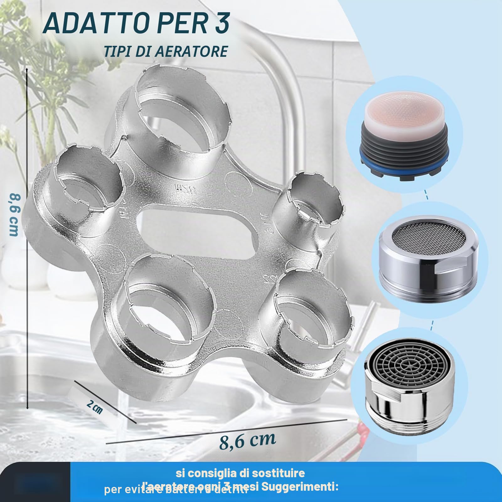 Chiave Universale 10 in 1 per Smontaggio Aeratore Rompigetto Rubinetto - M16 M18 M22 M24 M28 - Per Efficiente per Sostituzione Della Filtri Bagno e Cucina