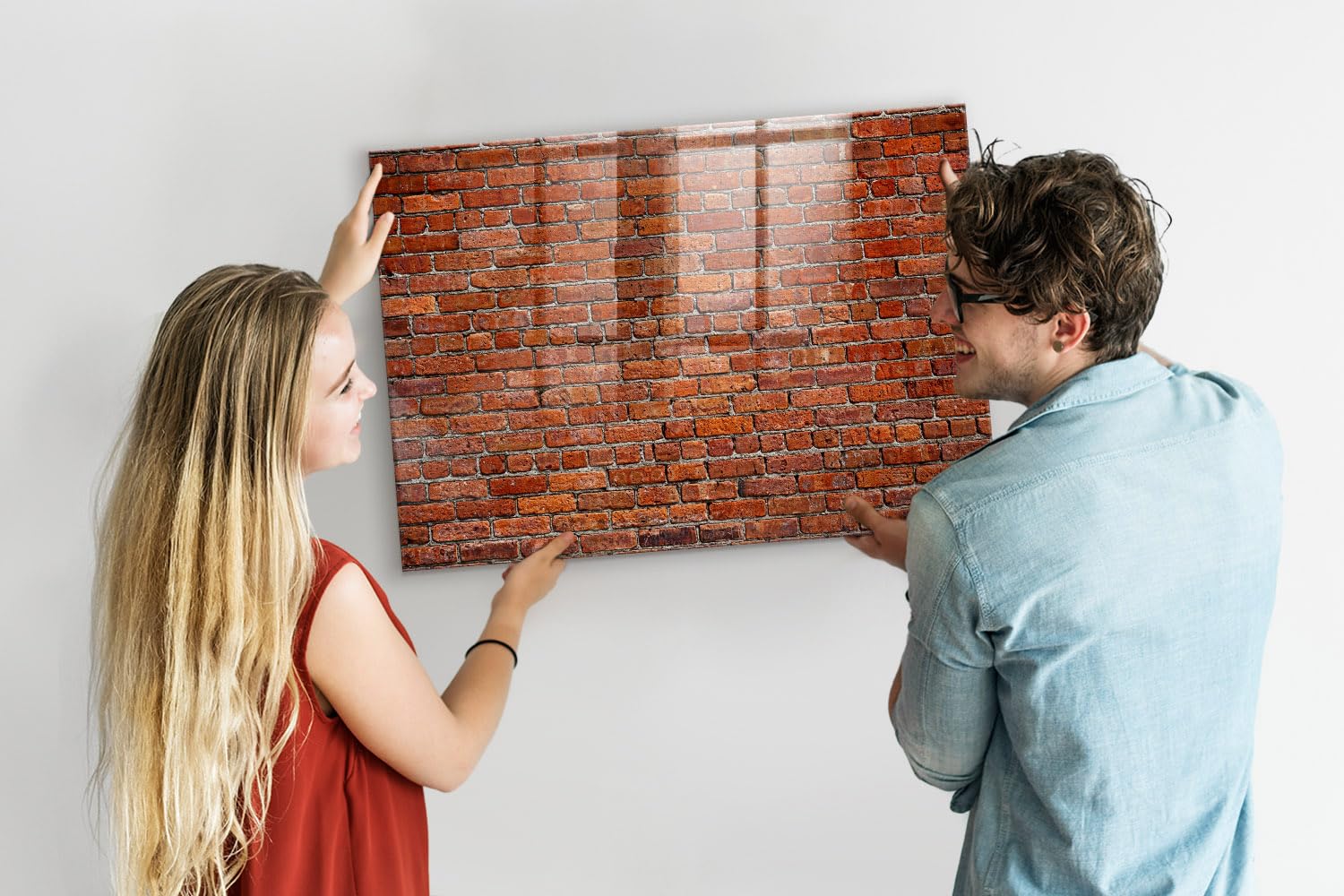 Elegante Glas-Magnettafel magnetisch | Set mit 5 Neodym-Magneten, Marker & Schwamm | Schreibbar, abwischbar & dekorativ | Für Küche, Büro, Homeoffice- 100x70 - Alte Backsteinmauer