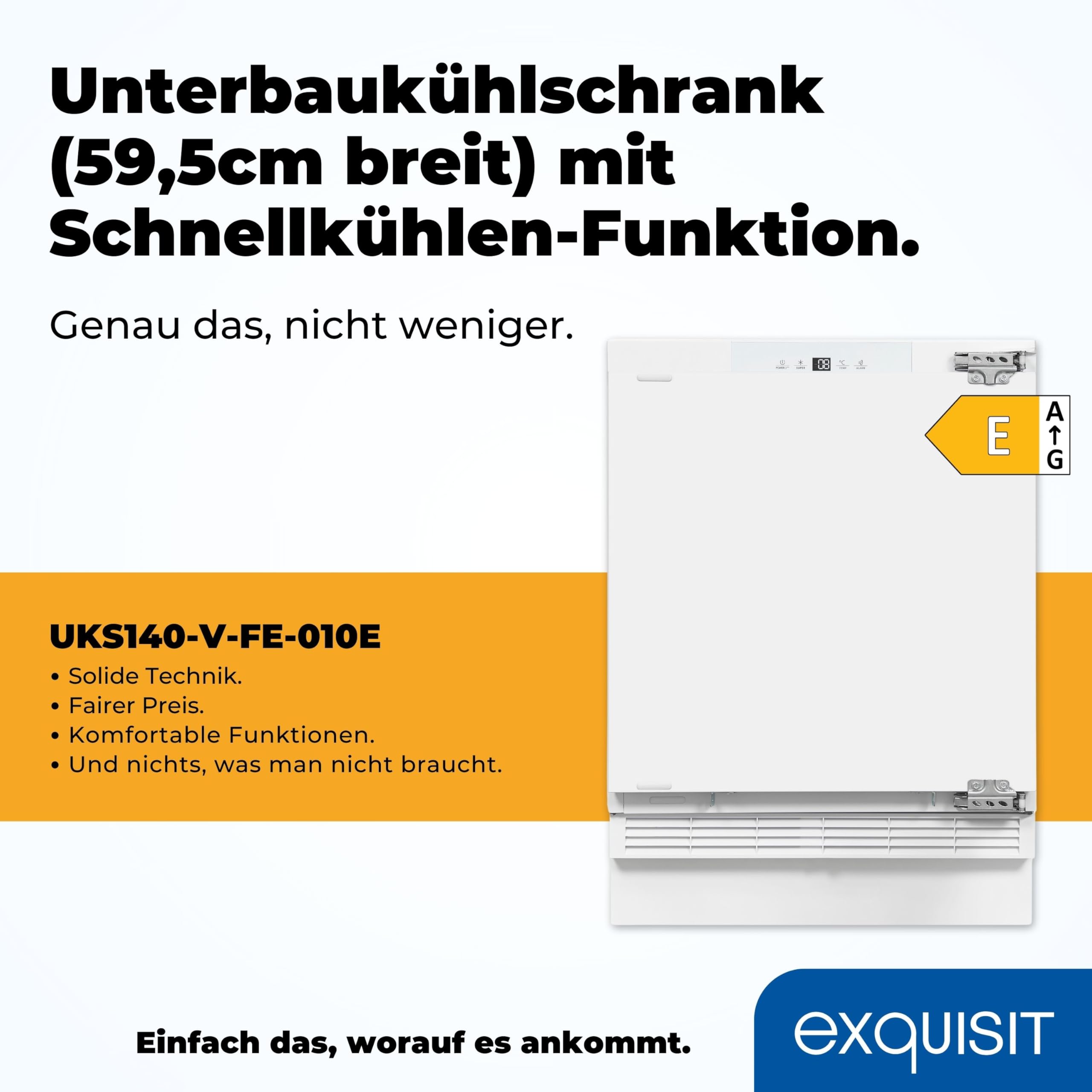 Exquisit UKS140-V-FE-010E Unterbaukühlschrank - 138 l Kühlschrank - Weiß