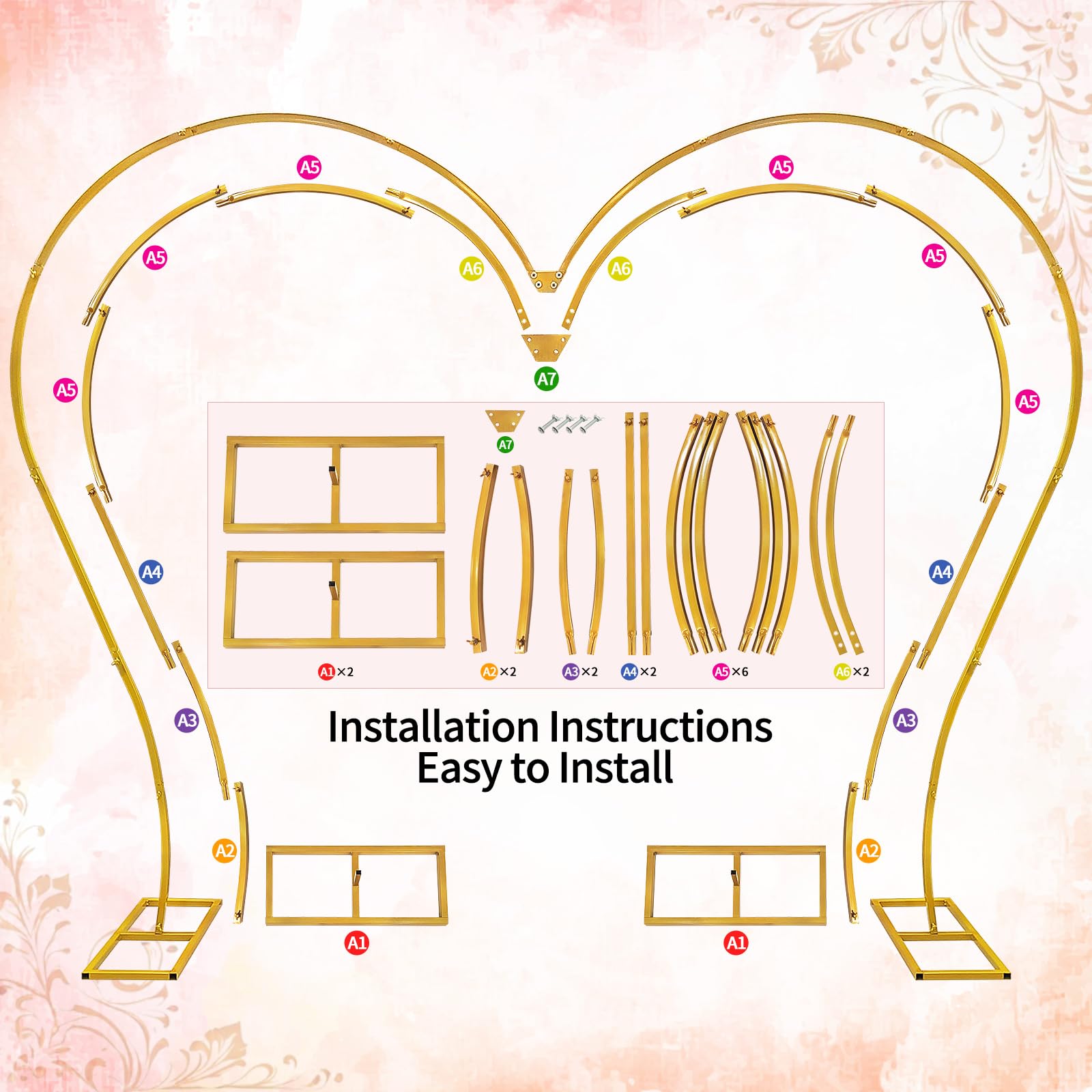 8,8 * 7,5 pies en Forma de corazón Arco de Soporte, jardín con Base, Fondo de Metal para Boda Graduación Fiestas de la Temporada, Decoración de Fondo de Aniversario